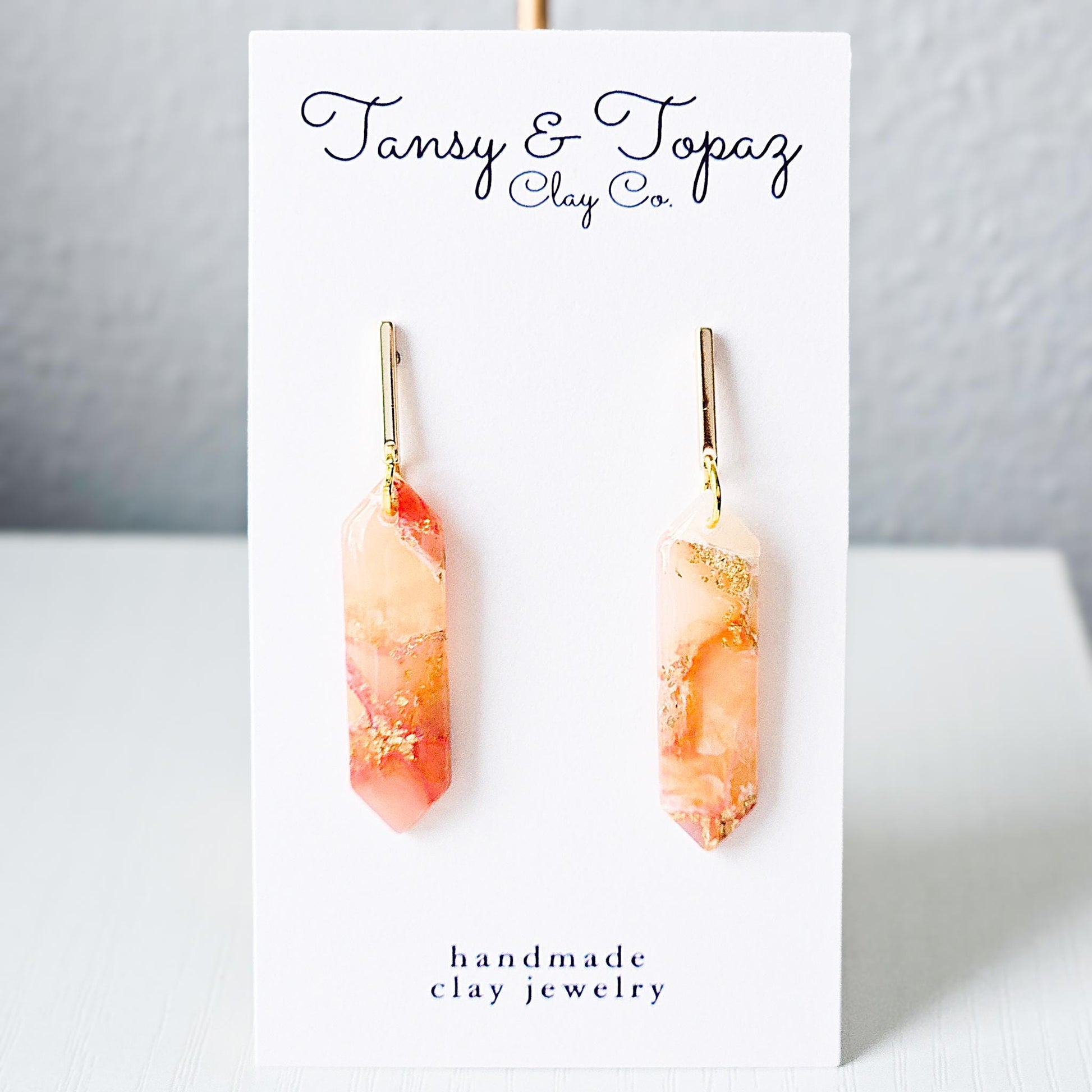 Polymer Clay Earrings: The Julia - Marbled Dangle Earrings, Emerald Shape, Small Chic Earrings, Fall Jewelry, Gift for Her, Minimalist Style
