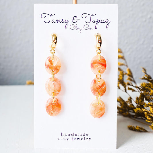 Fall Jewelry, Halloween Earrings, Polymer Clay Earrings: The Kira - Orange Earrings, Marbled Clay Earrings, Handmade Jewelry, Gift for Her