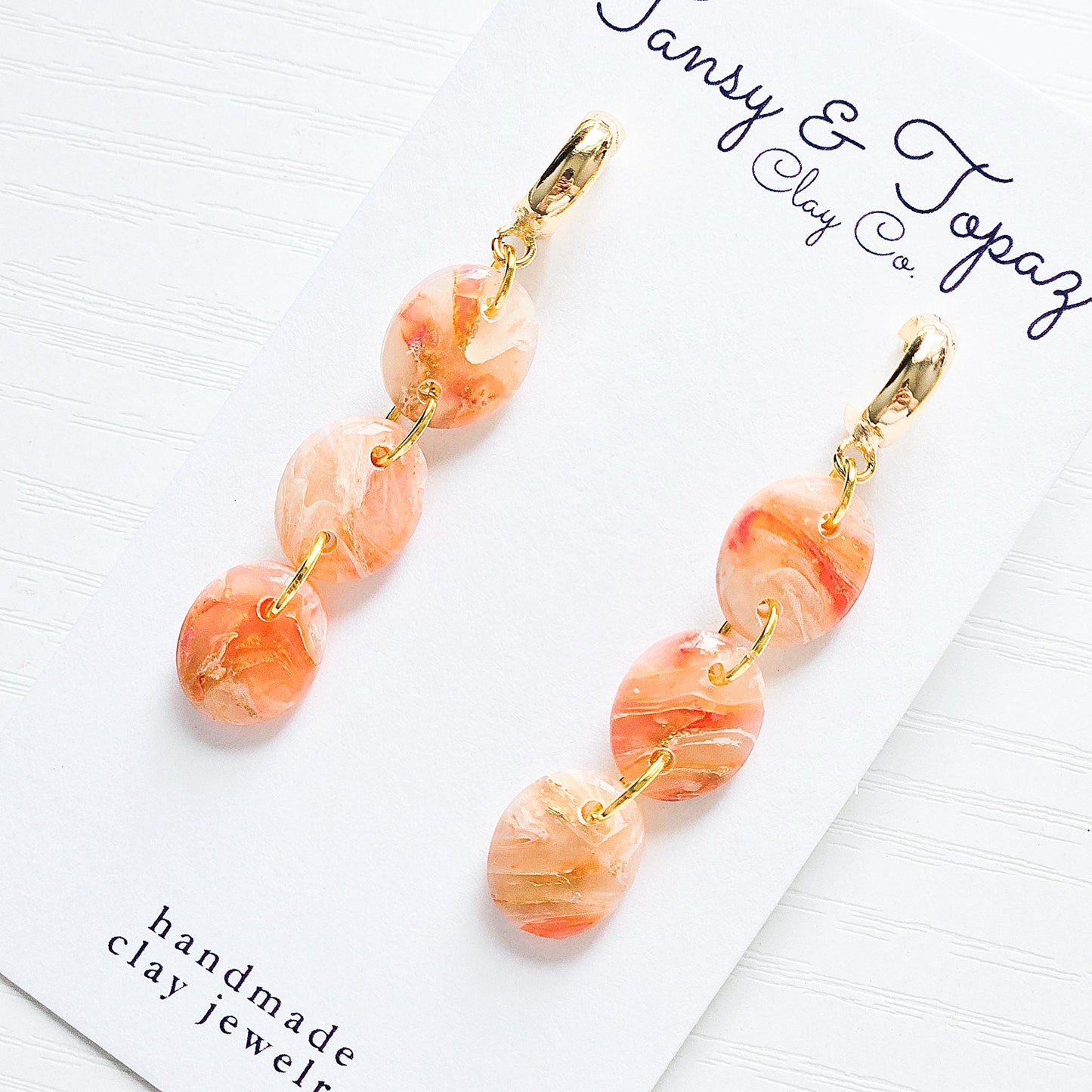 Fall Jewelry, Halloween Earrings, Polymer Clay Earrings: The Kira - Orange Earrings, Marbled Clay Earrings, Handmade Jewelry, Gift for Her