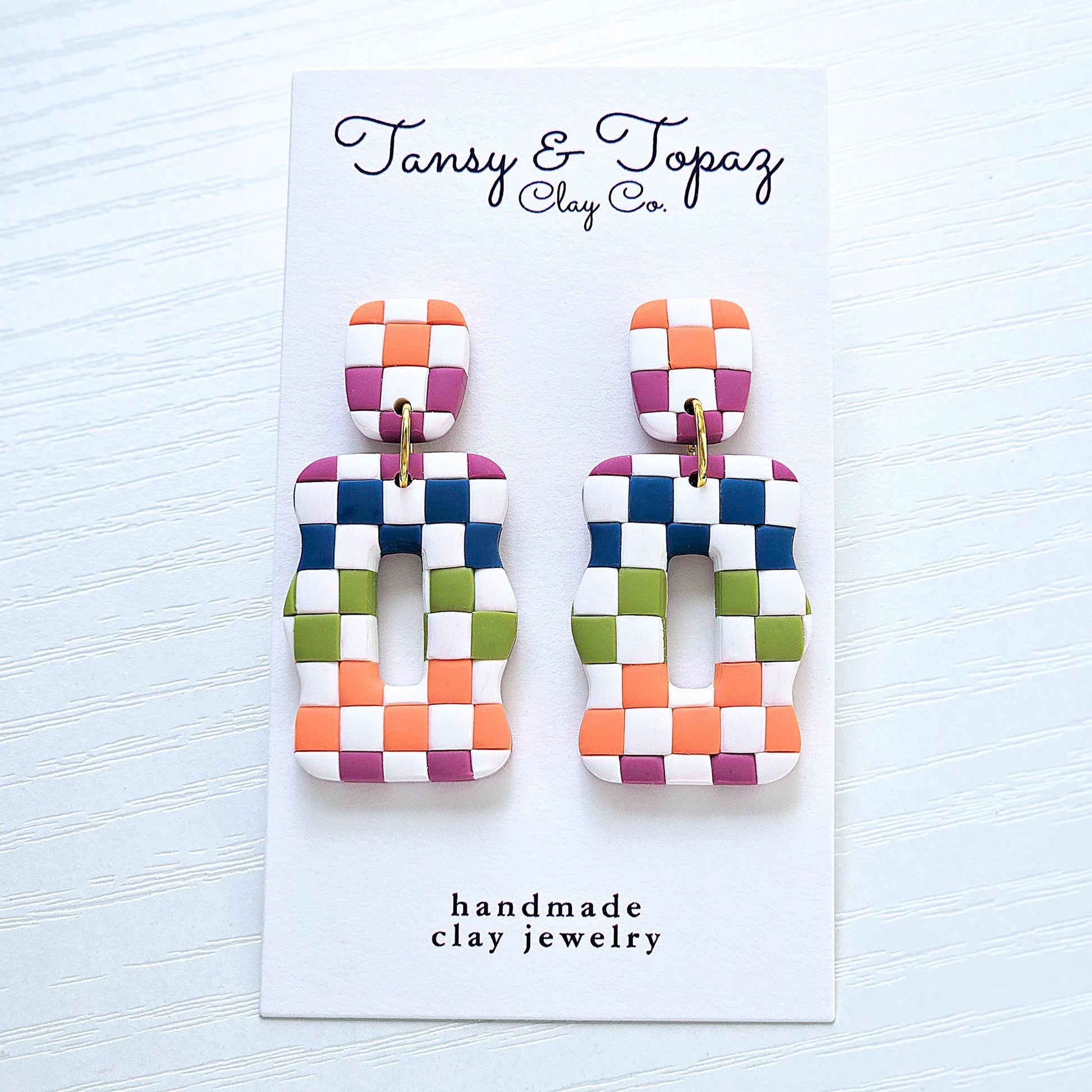 Polymer Clay Earrings: The Lori - Checkered Earrings, Rainbow Earrings, Colorful Earrings, Checkerboard Earrings, Handmade Earrings, Gift