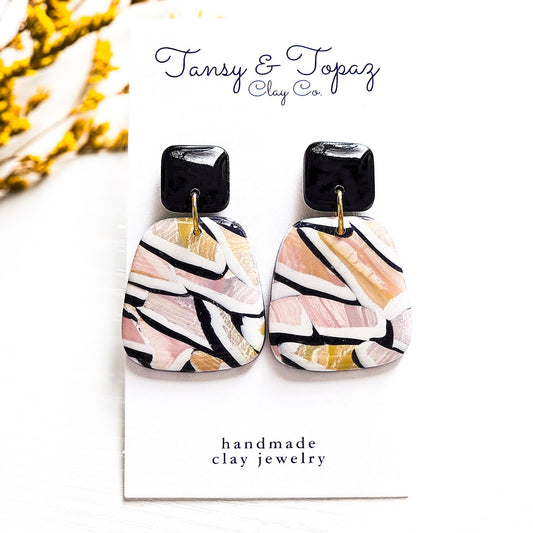 Polymer Clay Earrings: The Gina - Watercolor Marbled Clay Dangle, Trapezoid Shape, Fall Jewelry, Gift for Her, 18k Gold Plated Jewelry