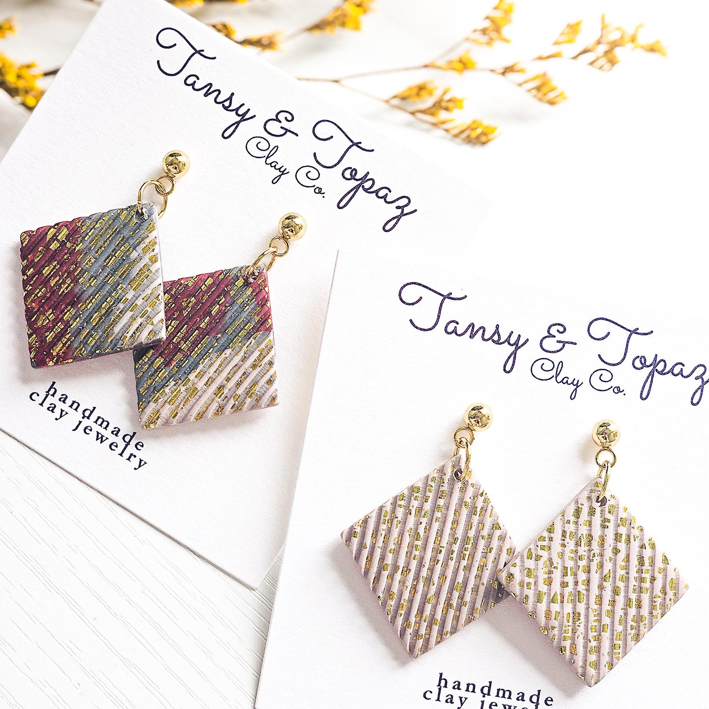 Polymer Clay Earrings: The Ava - Ribbed Dangle, Gold Leaf Jewelry, Small Neutral Accessory, Gift for Her, Fall Earrings, Fall Colors
