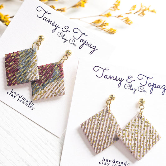 Polymer Clay Earrings: The Ava - Ribbed Dangle, Gold Leaf Jewelry, Small Neutral Accessory, Gift for Her, Fall Earrings, Fall Colors