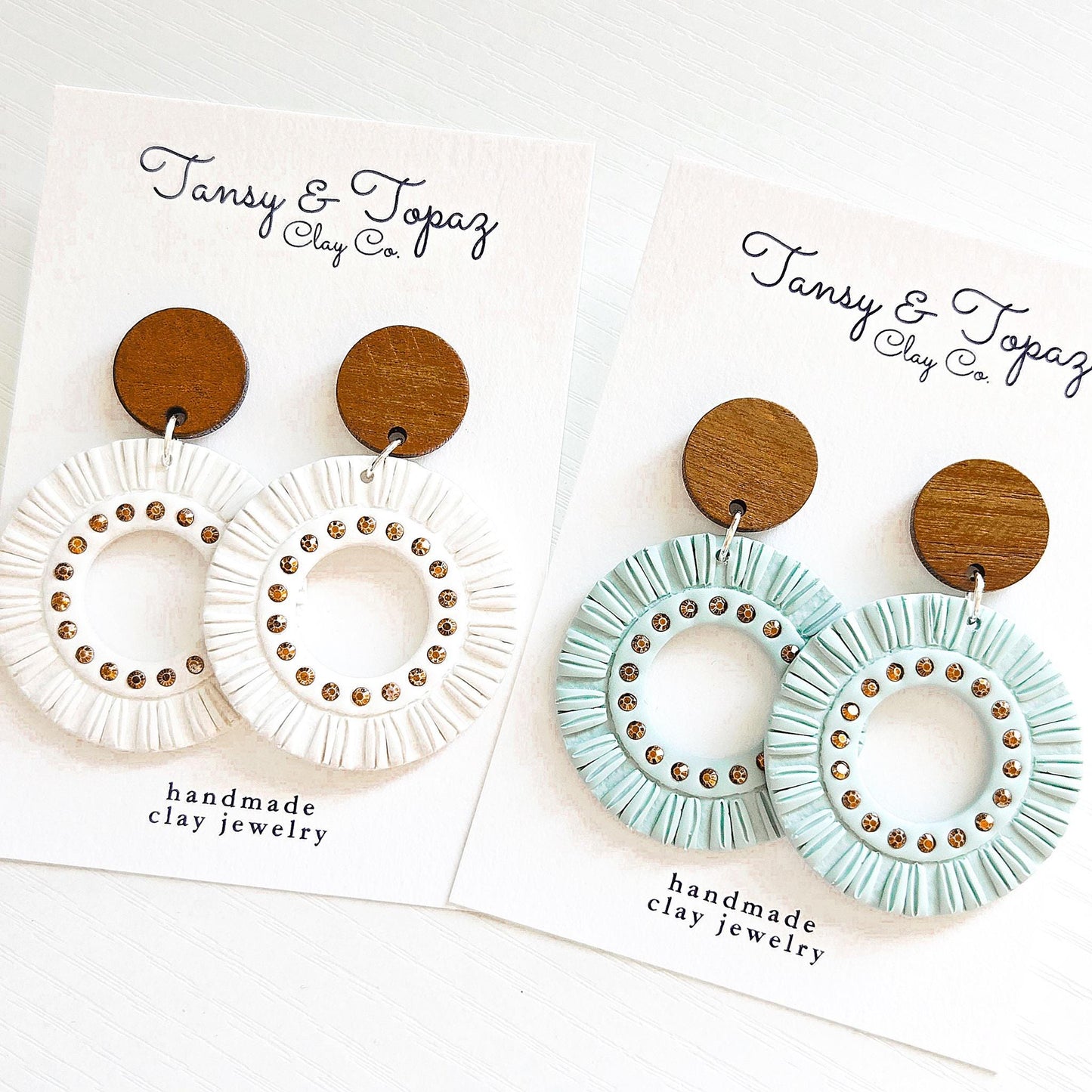 Polymer Clay Earrings: The Joely - Boho Tassels, Rhinestone Jewelry, Oversized Earrings, Wood Post, Fall Jewelry, Gifts for Her