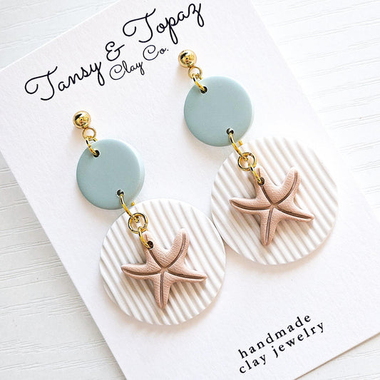 Polymer Clay Earrings: The Tamara - Beachy Vacation Earrings, Starfish Earrings, Summer Jewelry, Coastal Jewelry, Beach Earrings, Gift Her