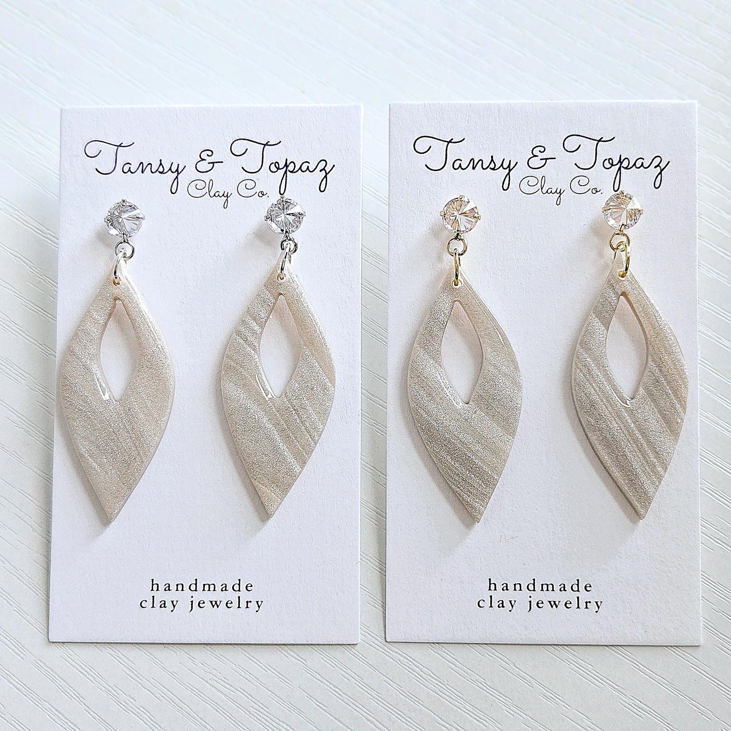 Polymer Clay Earrings: The Jenna - Elegant Wedding Jewelry, Clay Earrings, Fall Jewelry, Neutral Accessories, Cubic Zirconia Earrings, Gift