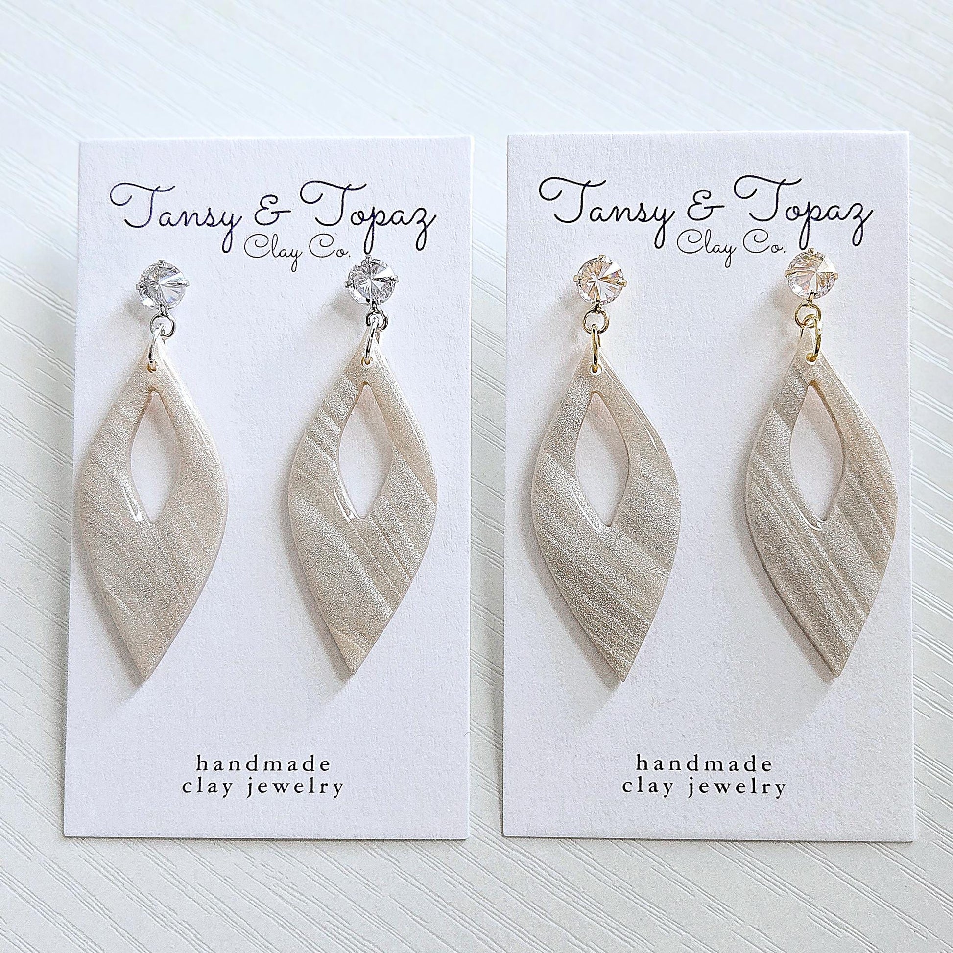 Polymer Clay Earrings: The Jenna - Elegant Wedding Jewelry, Clay Earrings, Fall Jewelry, Neutral Accessories, Cubic Zirconia Earrings, Gift