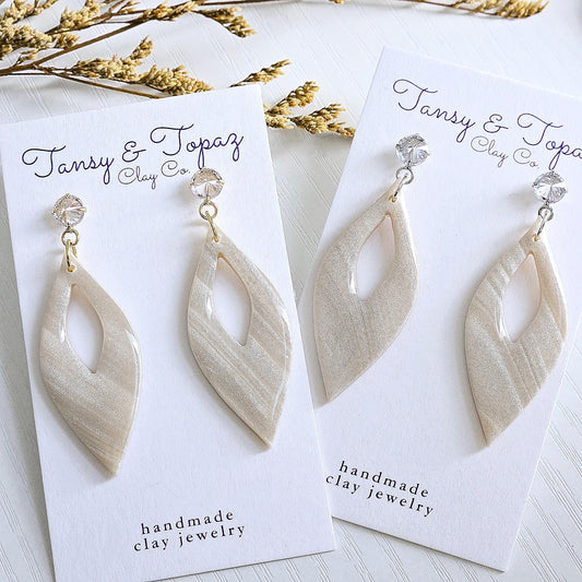 Polymer Clay Earrings: The Jenna - Elegant Wedding Jewelry, Clay Earrings, Fall Jewelry, Neutral Accessories, Cubic Zirconia Earrings, Gift