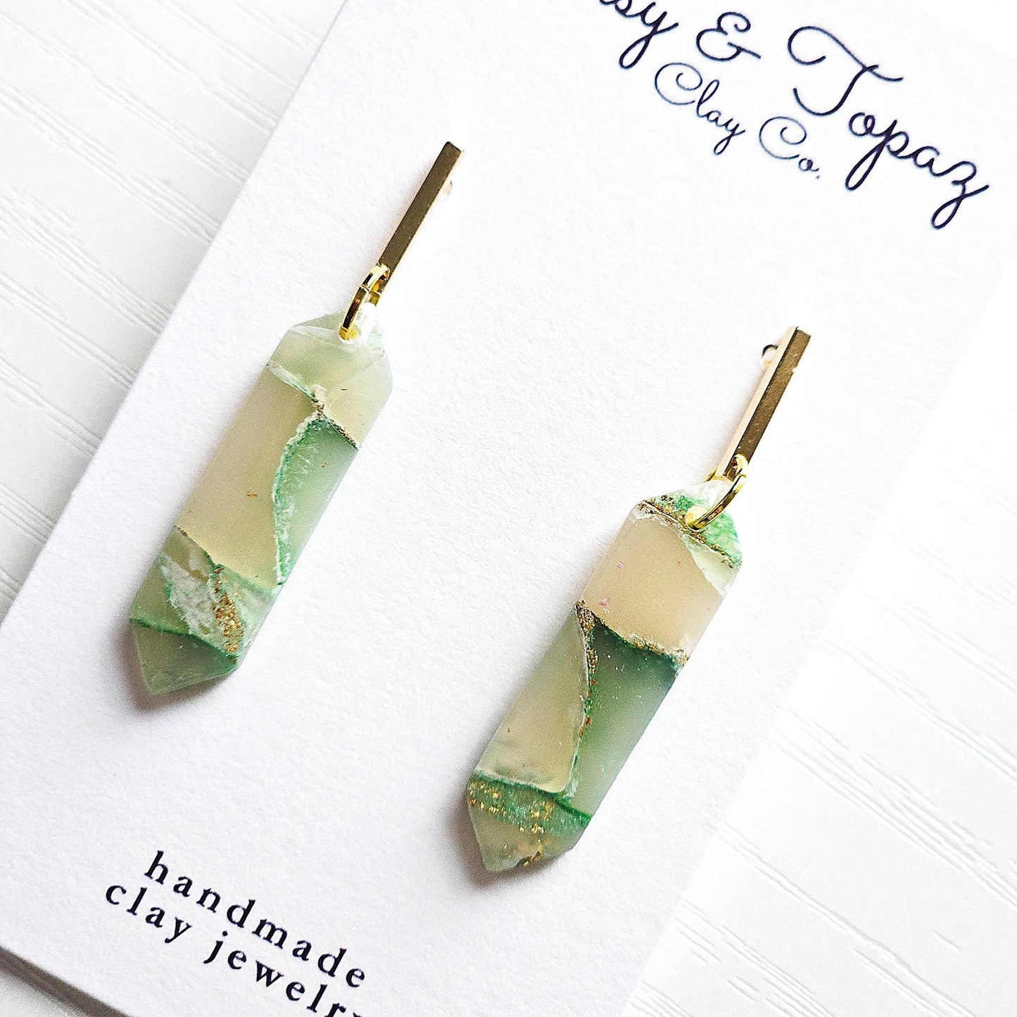 Polymer Clay Earrings: The Julia - Marbled Dangle Earrings, Emerald Shape, Small Chic Earrings, Fall Jewelry, Gift for Her, Minimalist Style