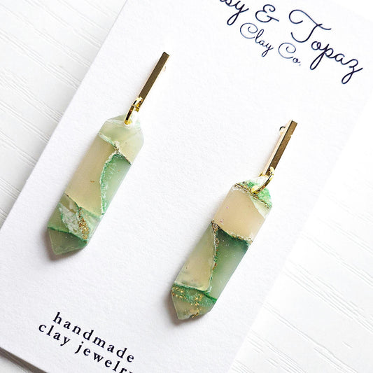 Polymer Clay Earrings: The Julia - Marbled Dangle Earrings, Emerald Shape, Small Chic Earrings, Fall Jewelry, Gift for Her, Minimalist Style