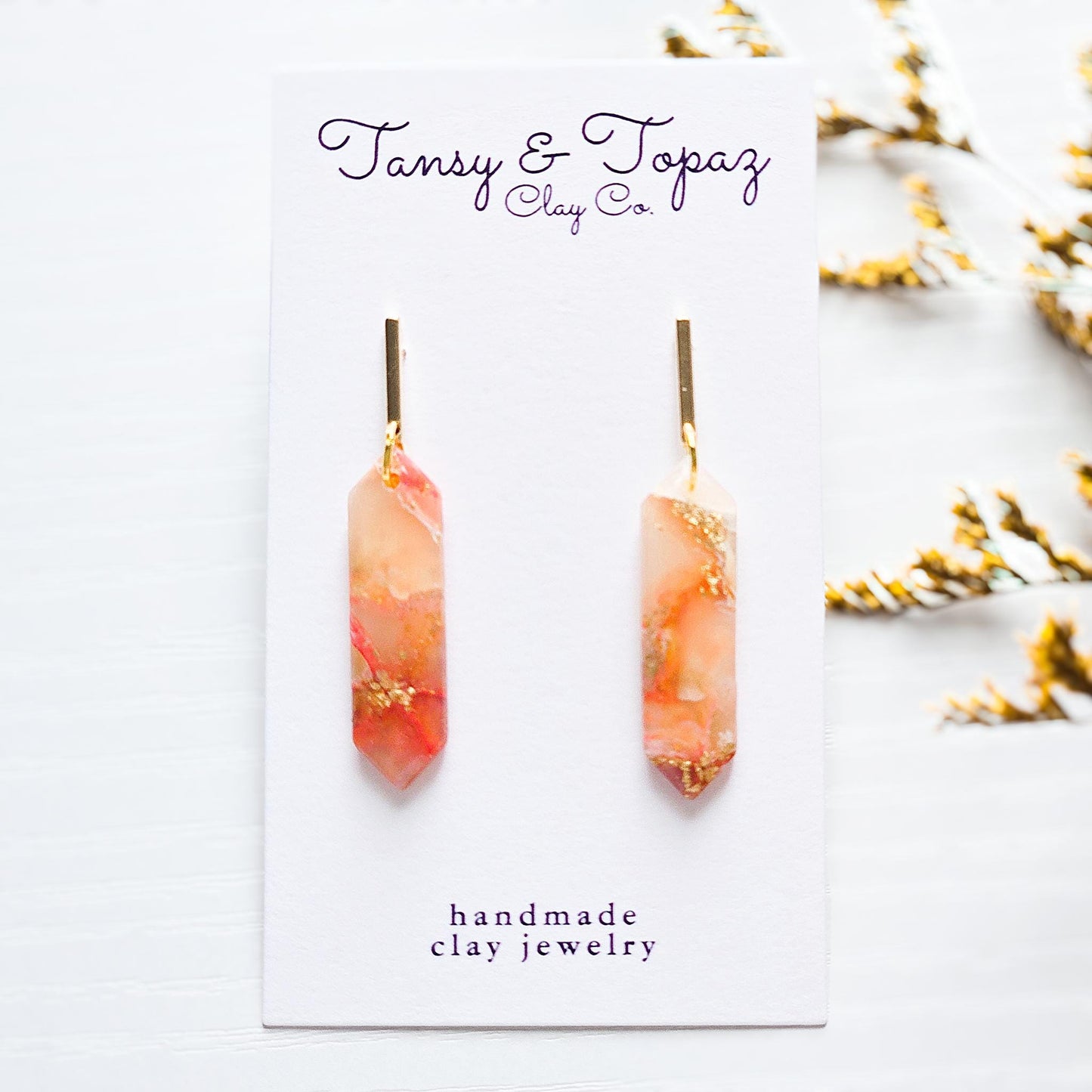 Polymer Clay Earrings: The Julia - Marbled Dangle Earrings, Emerald Shape, Small Chic Earrings, Fall Jewelry, Gift for Her, Minimalist Style