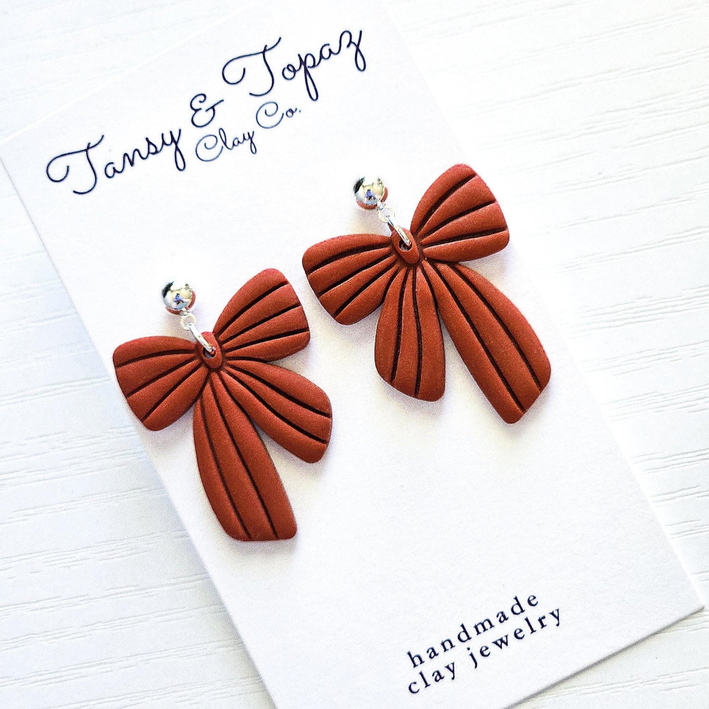 Polymer Clay Earrings: The Gianna - Bow Earrings, Fall Jewelry, Handmade Earrings, Clay Earrings, Ribbed Earring, Fall Colors, Gifts for Her