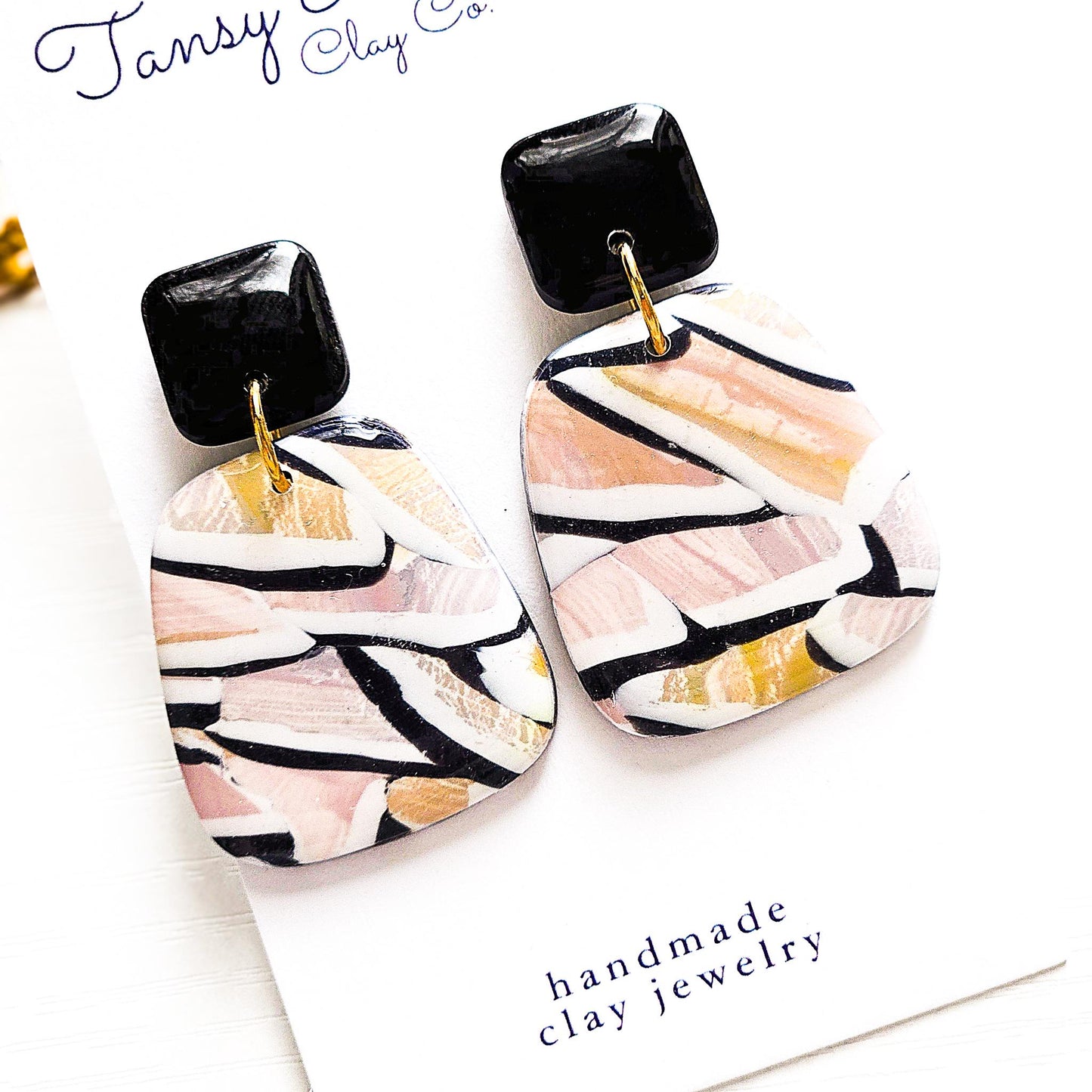 Polymer Clay Earrings: The Gina - Watercolor Marbled Clay Dangle, Trapezoid Shape, Fall Jewelry, Gift for Her, 18k Gold Plated Jewelry