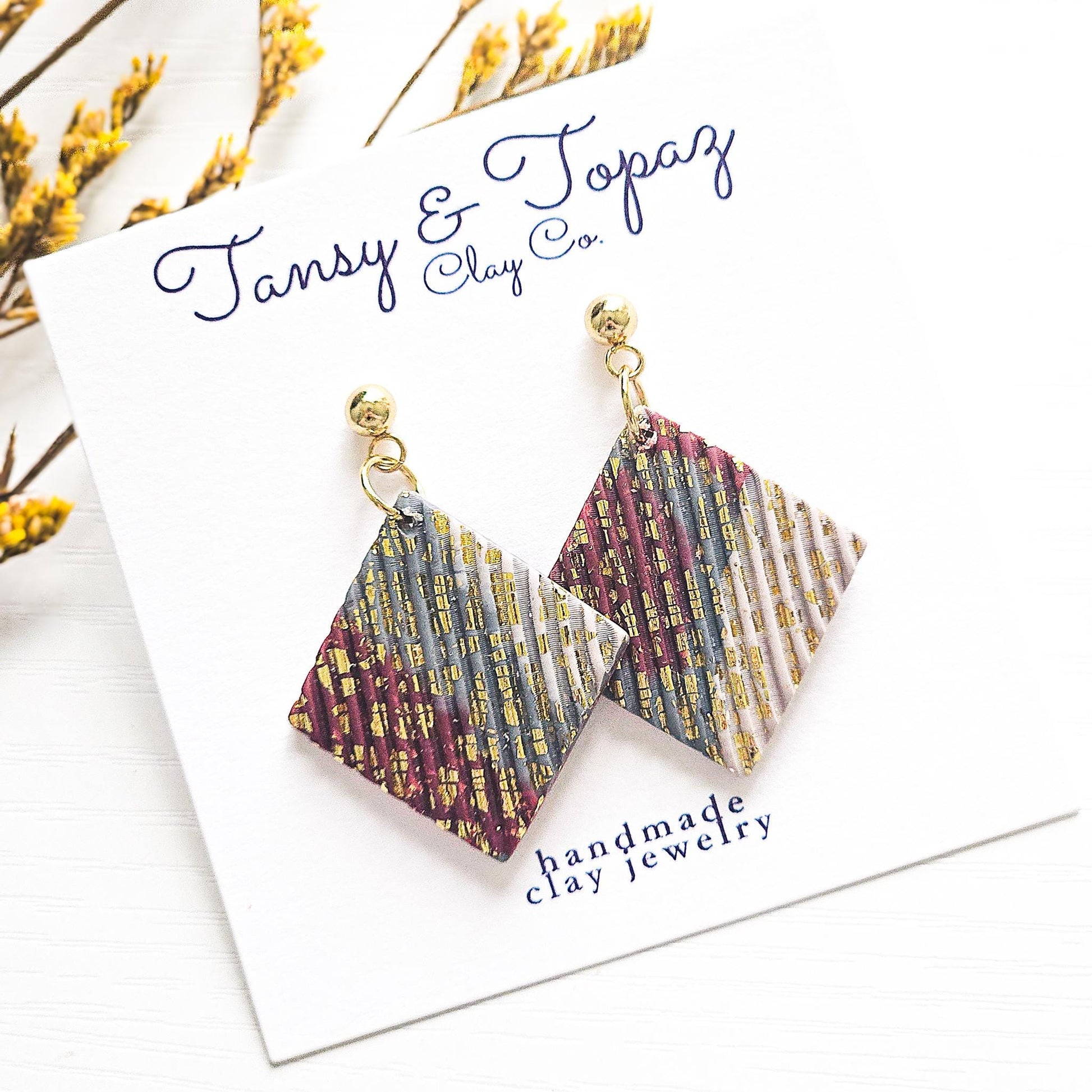 Polymer Clay Earrings: The Ava - Ribbed Dangle, Gold Leaf Jewelry, Small Neutral Accessory, Gift for Her, Fall Earrings, Fall Colors