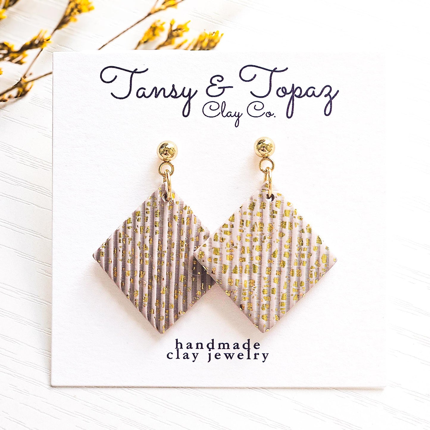 Polymer Clay Earrings: The Ava - Ribbed Dangle, Gold Leaf Jewelry, Small Neutral Accessory, Gift for Her, Fall Earrings, Fall Colors