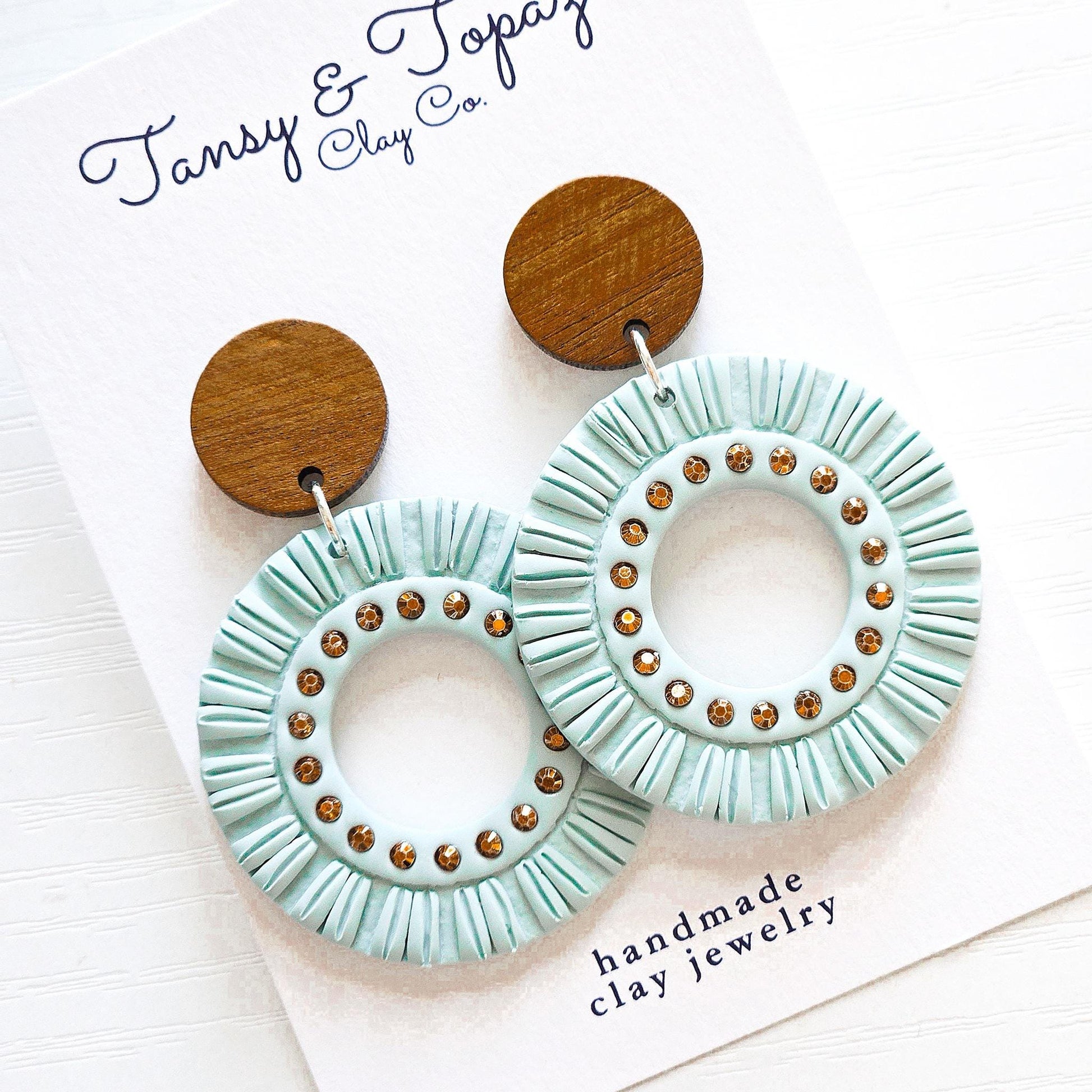 Polymer Clay Earrings: The Joely - Boho Tassels, Rhinestone Jewelry, Oversized Earrings, Wood Post, Fall Jewelry, Gifts for Her
