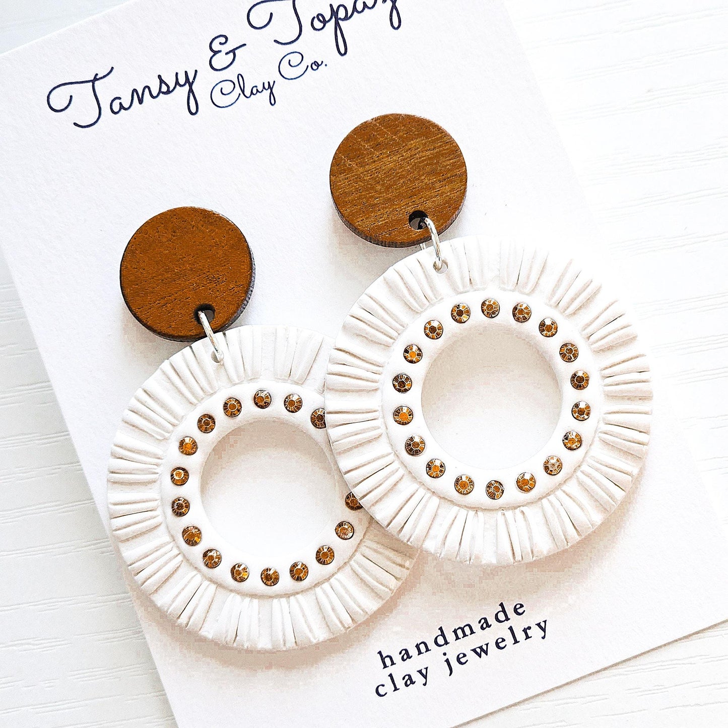 Polymer Clay Earrings: The Joely - Boho Tassels, Rhinestone Jewelry, Oversized Earrings, Wood Post, Fall Jewelry, Gifts for Her