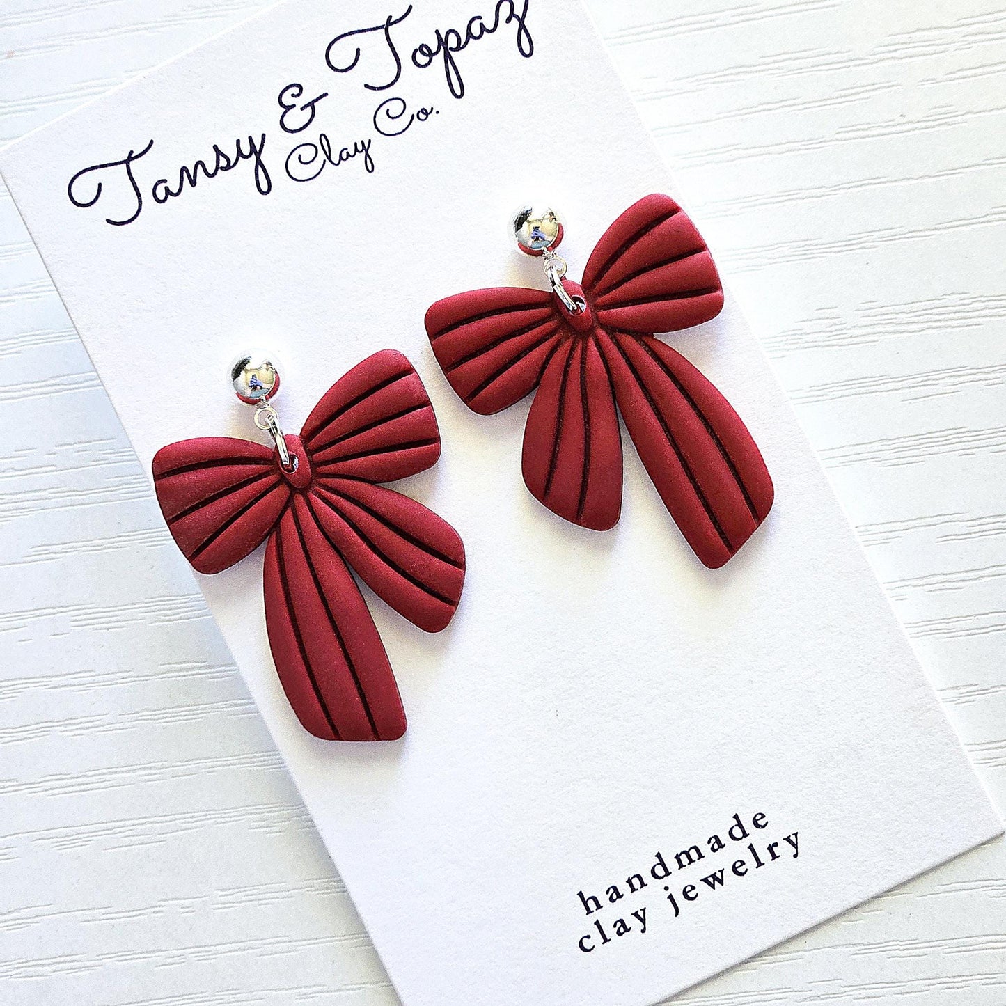 Polymer Clay Earrings: The Gianna - Bow Earrings, Fall Jewelry, Handmade Earrings, Clay Earrings, Ribbed Earring, Fall Colors, Gifts for Her