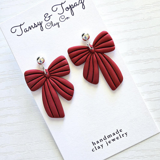 Polymer Clay Earrings: The Gianna - Bow Earrings, Fall Jewelry, Handmade Earrings, Clay Earrings, Ribbed Earring, Fall Colors, Gifts for Her