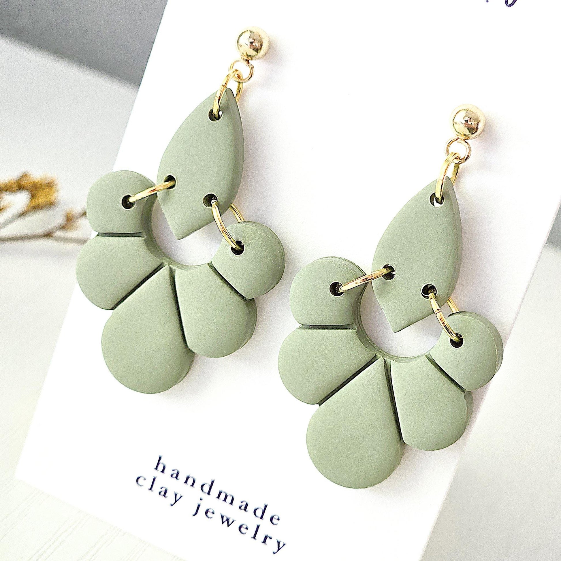 Polymer Clay Earrings: The Philomena - Fall Jewelry, Leaf Earrings, Embossed Dangle Earrings, Gift for Her, Navy Blue Earrings