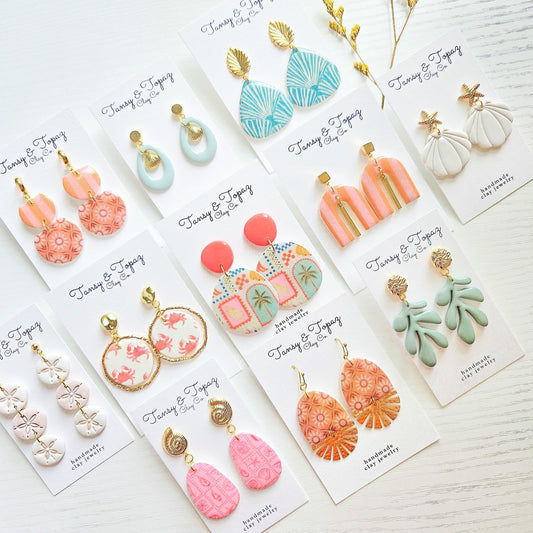 Polymer Clay Earrings: Coastal Beachy Theme Jewelry - Summer Vacation Jewelry - Beach Themed Accessories - Handmade Jewelry - Gift for Her