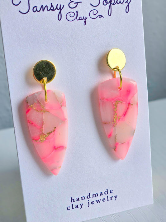 Pink Dangle Earrings, Polymer Clay Earrings: The Chandra - Marbled Clay Earrings, Dagger Earrings, Fall Earrings, Handmade Jewelry, Gift Her