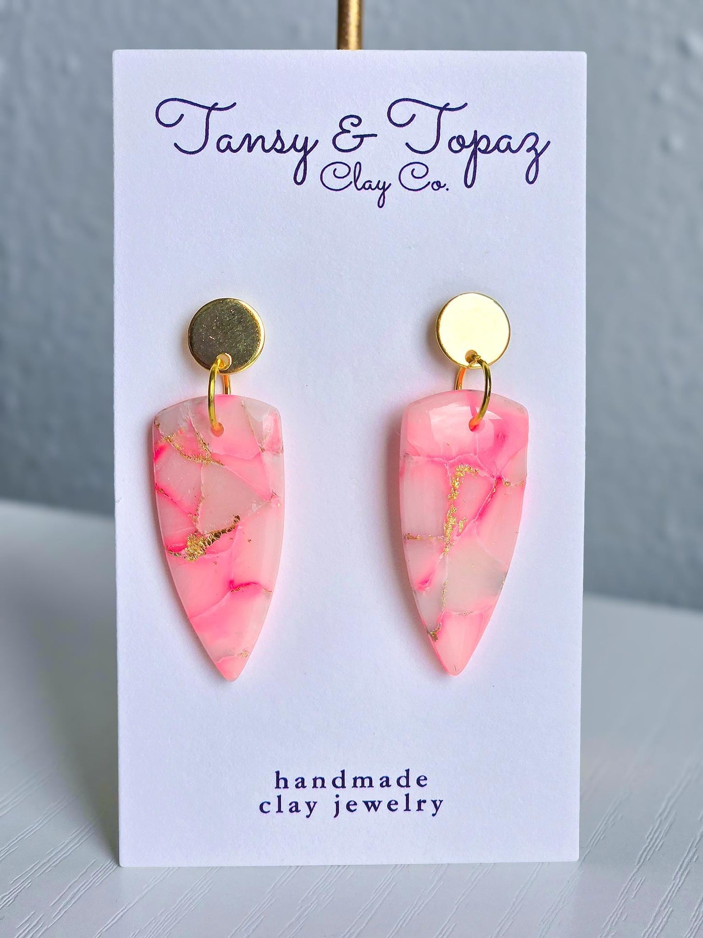 Pink Dangle Earrings, Polymer Clay Earrings: The Chandra - Marbled Clay Earrings, Dagger Earrings, Fall Earrings, Handmade Jewelry, Gift Her