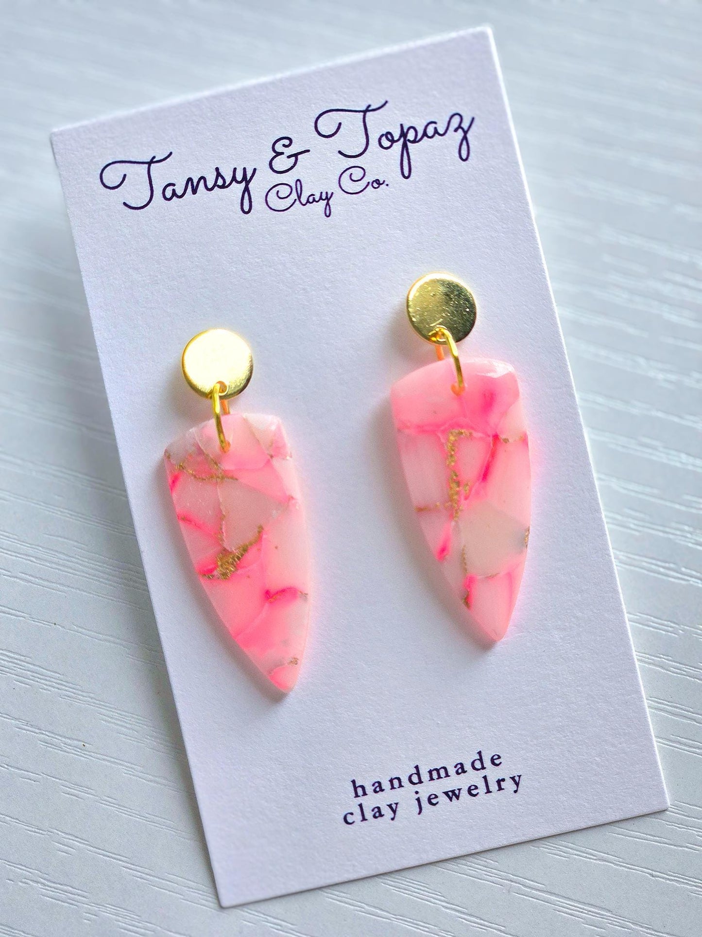 Pink Dangle Earrings, Polymer Clay Earrings: The Chandra - Marbled Clay Earrings, Dagger Earrings, Fall Earrings, Handmade Jewelry, Gift Her