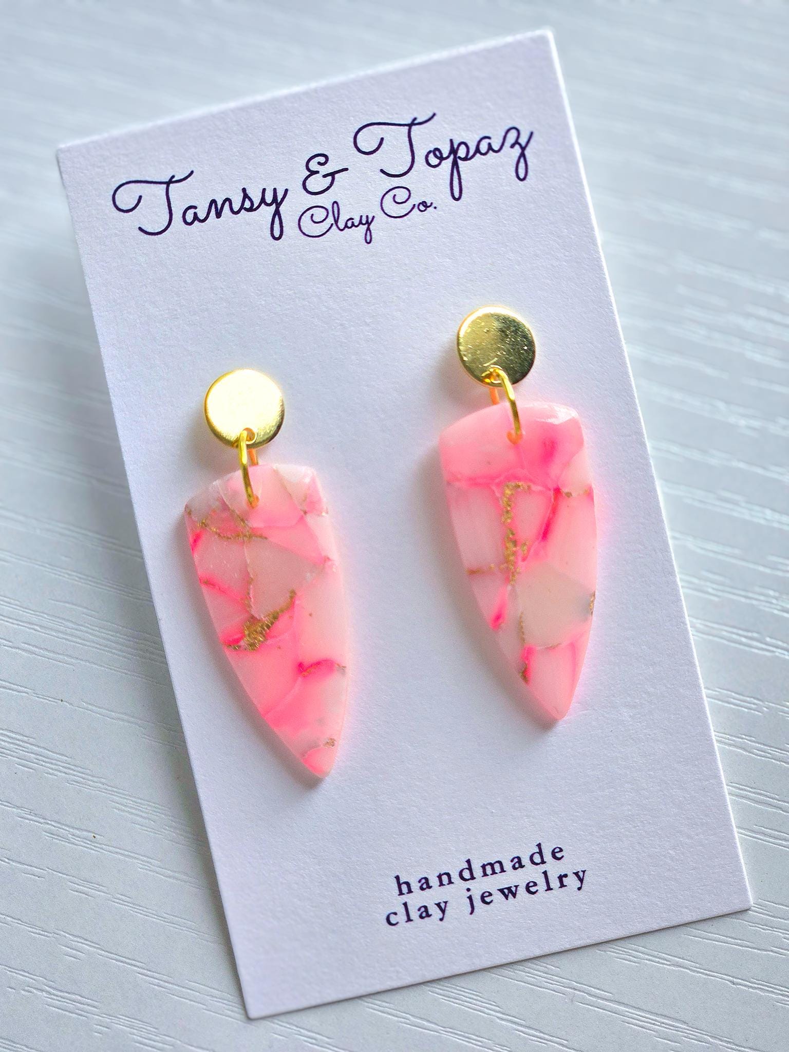 Pink Dangle Earrings, Polymer Clay Earrings: The Chandra - Marbled Clay Earrings, Dagger Earrings, Fall Earrings, Handmade Jewelry, Gift Her