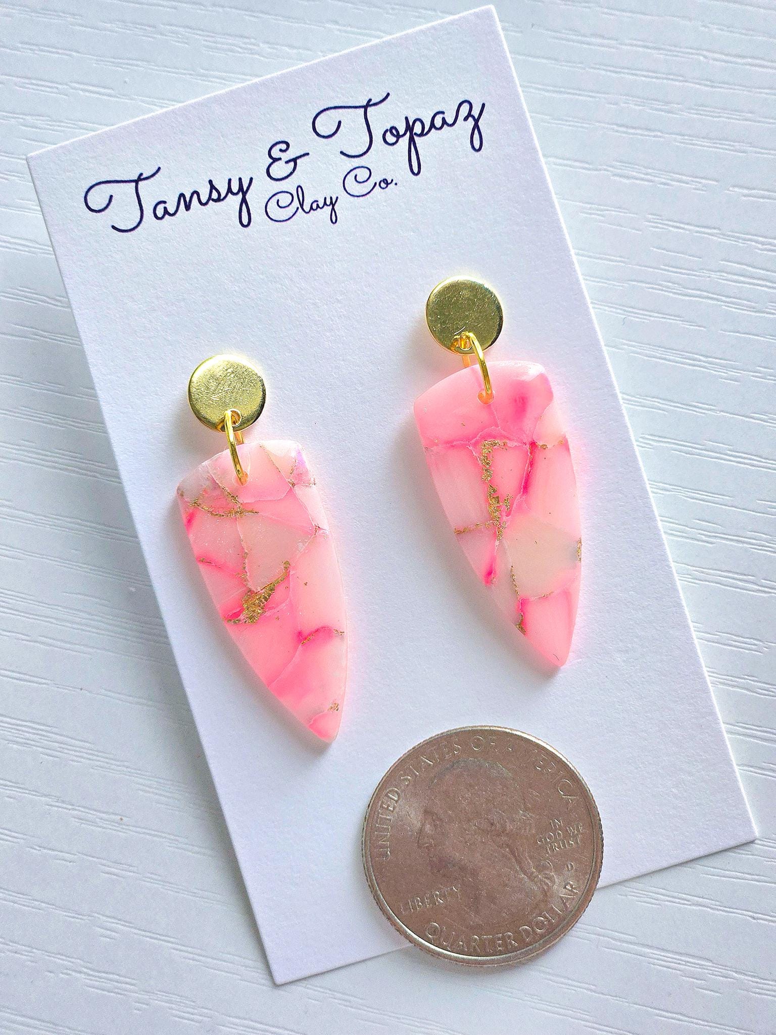 Pink Dangle Earrings, Polymer Clay Earrings: The Chandra - Marbled Clay Earrings, Dagger Earrings, Fall Earrings, Handmade Jewelry, Gift Her