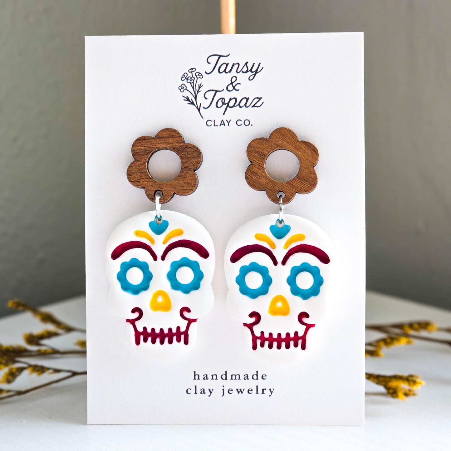Halloween Earrings, Fall Dangle Polymer Clay Earrings: Sugar Skull Earrings, Sparkly Polymer Clay, Dia De Los Muertos Calavera, Gift for Her