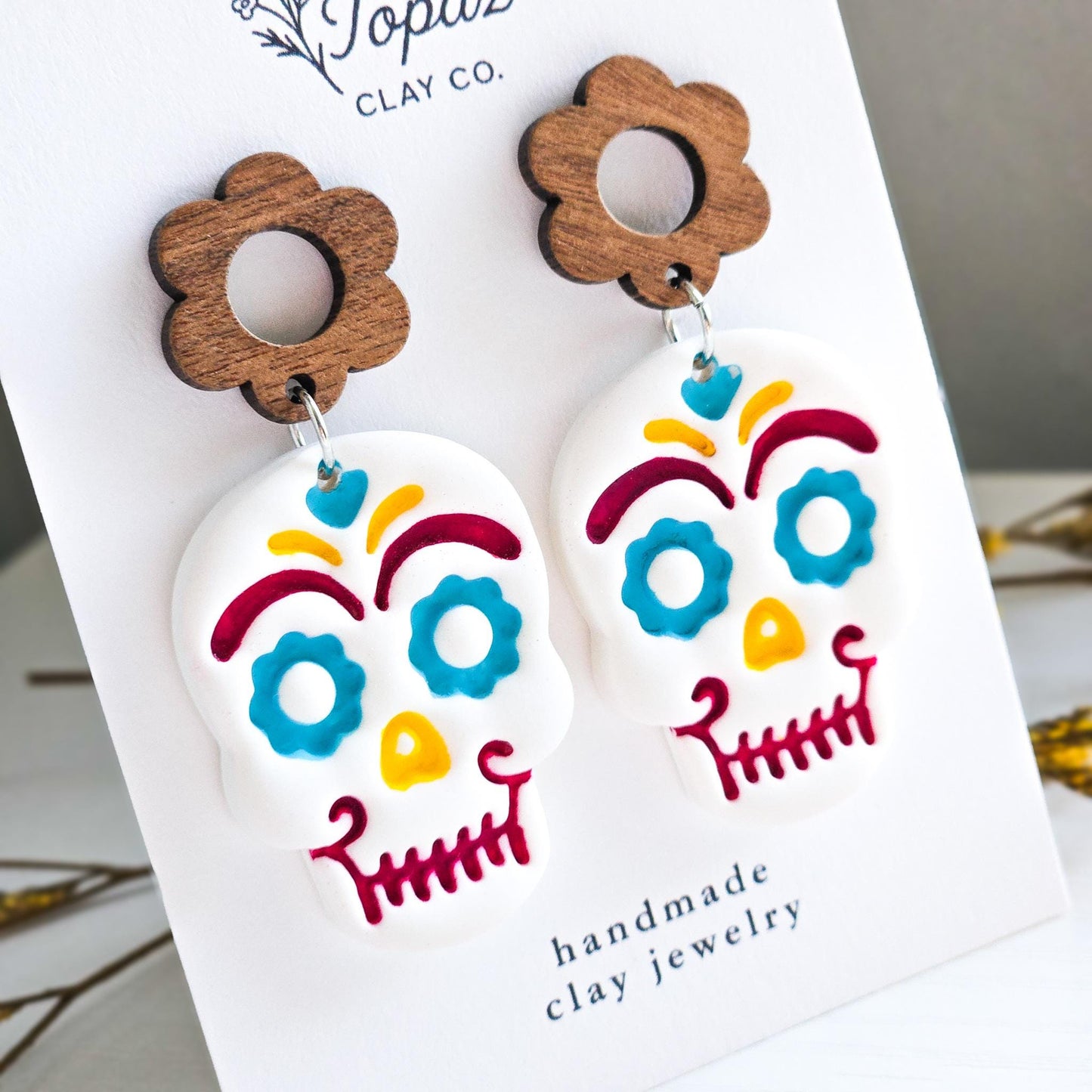 Halloween Earrings, Fall Dangle Polymer Clay Earrings: Sugar Skull Earrings, Sparkly Polymer Clay, Dia De Los Muertos Calavera, Gift for Her