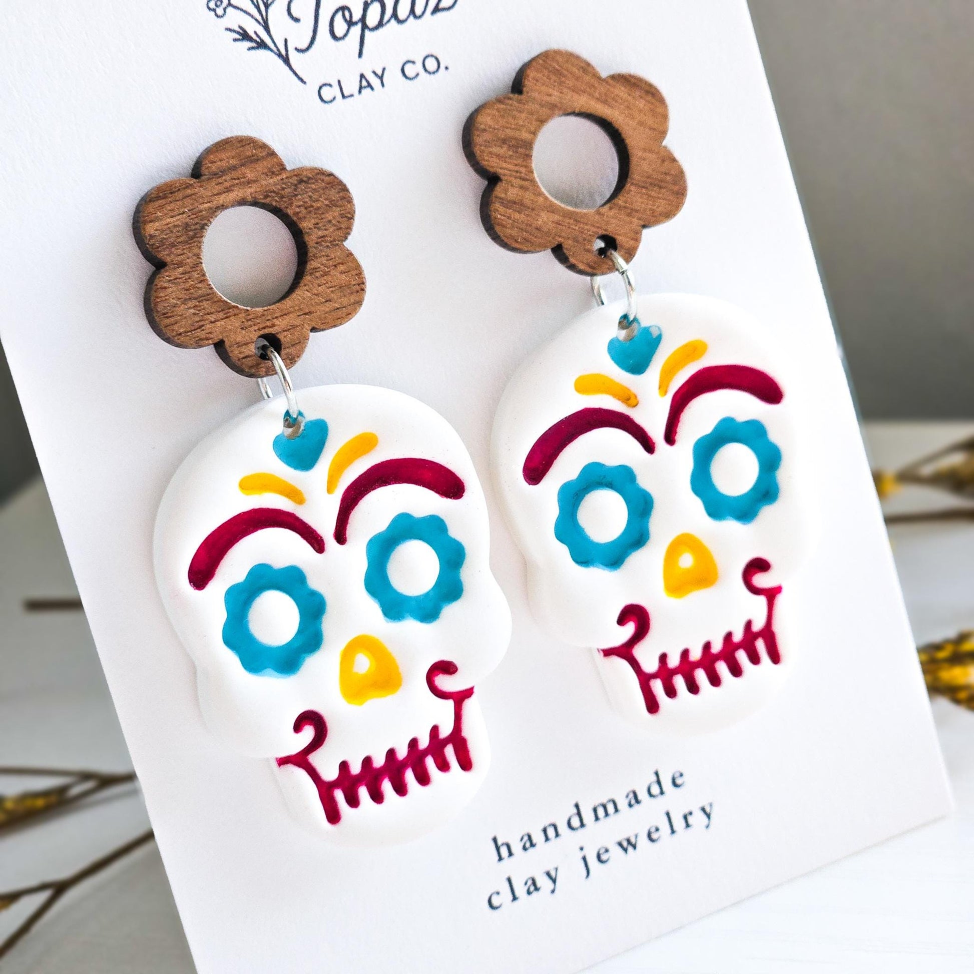 Halloween Earrings, Fall Dangle Polymer Clay Earrings: Sugar Skull Earrings, Sparkly Polymer Clay, Dia De Los Muertos Calavera, Gift for Her