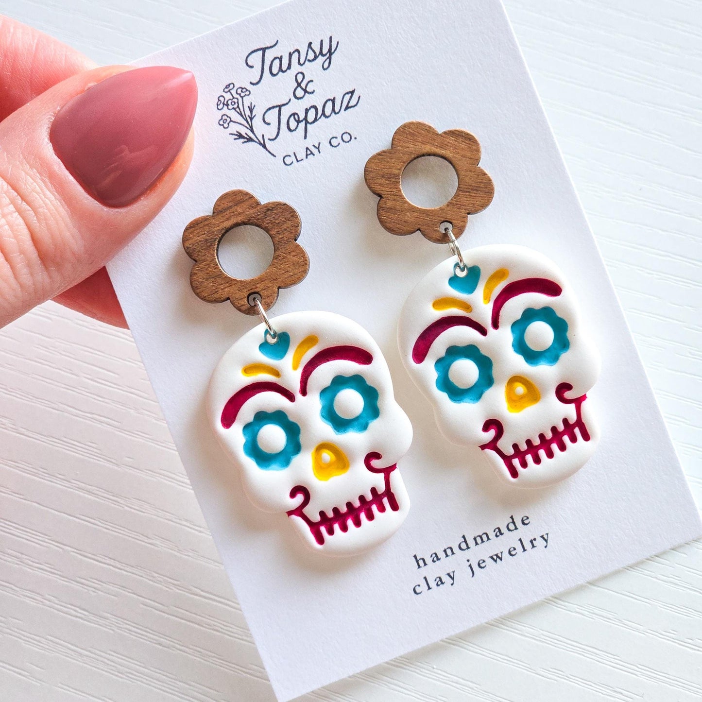 Halloween Earrings, Fall Dangle Polymer Clay Earrings: Sugar Skull Earrings, Sparkly Polymer Clay, Dia De Los Muertos Calavera, Gift for Her