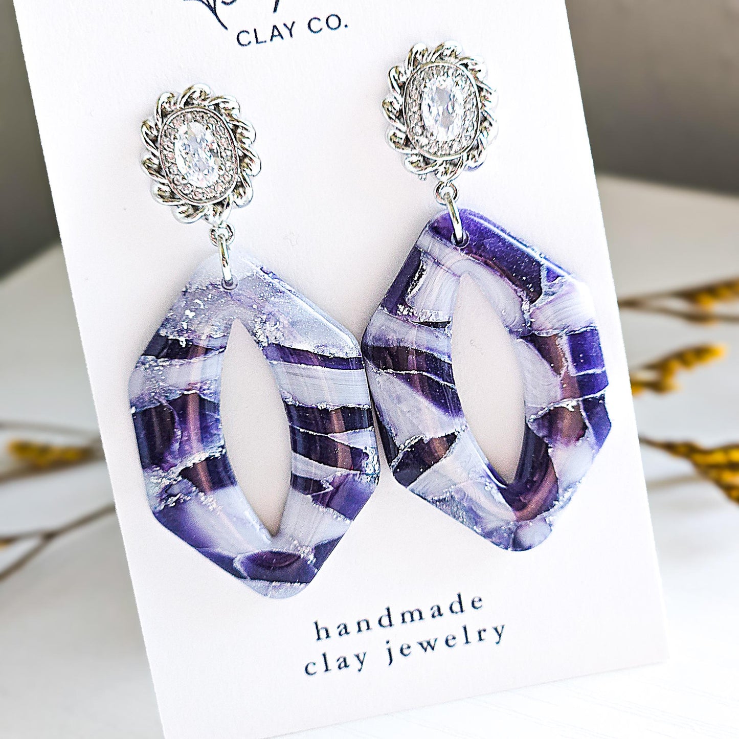 Purple Fall Jewelry, Polymer Clay Earrings: The Odette - Marbled Clay Dangle Earrings, Lavender, Stainless Steel Earrings, Gift for Her