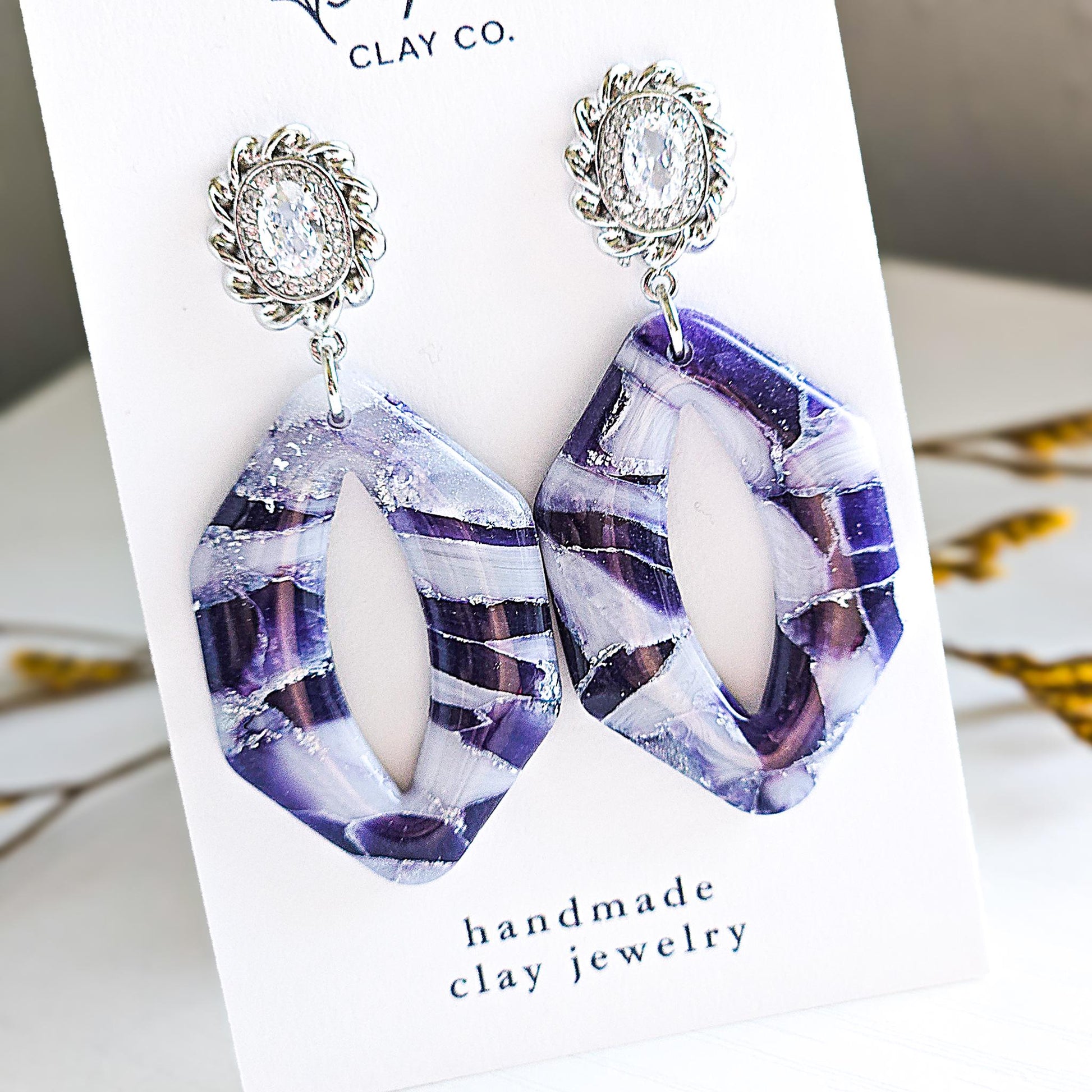 Purple Fall Jewelry, Polymer Clay Earrings: The Odette - Marbled Clay Dangle Earrings, Lavender, Stainless Steel Earrings, Gift for Her