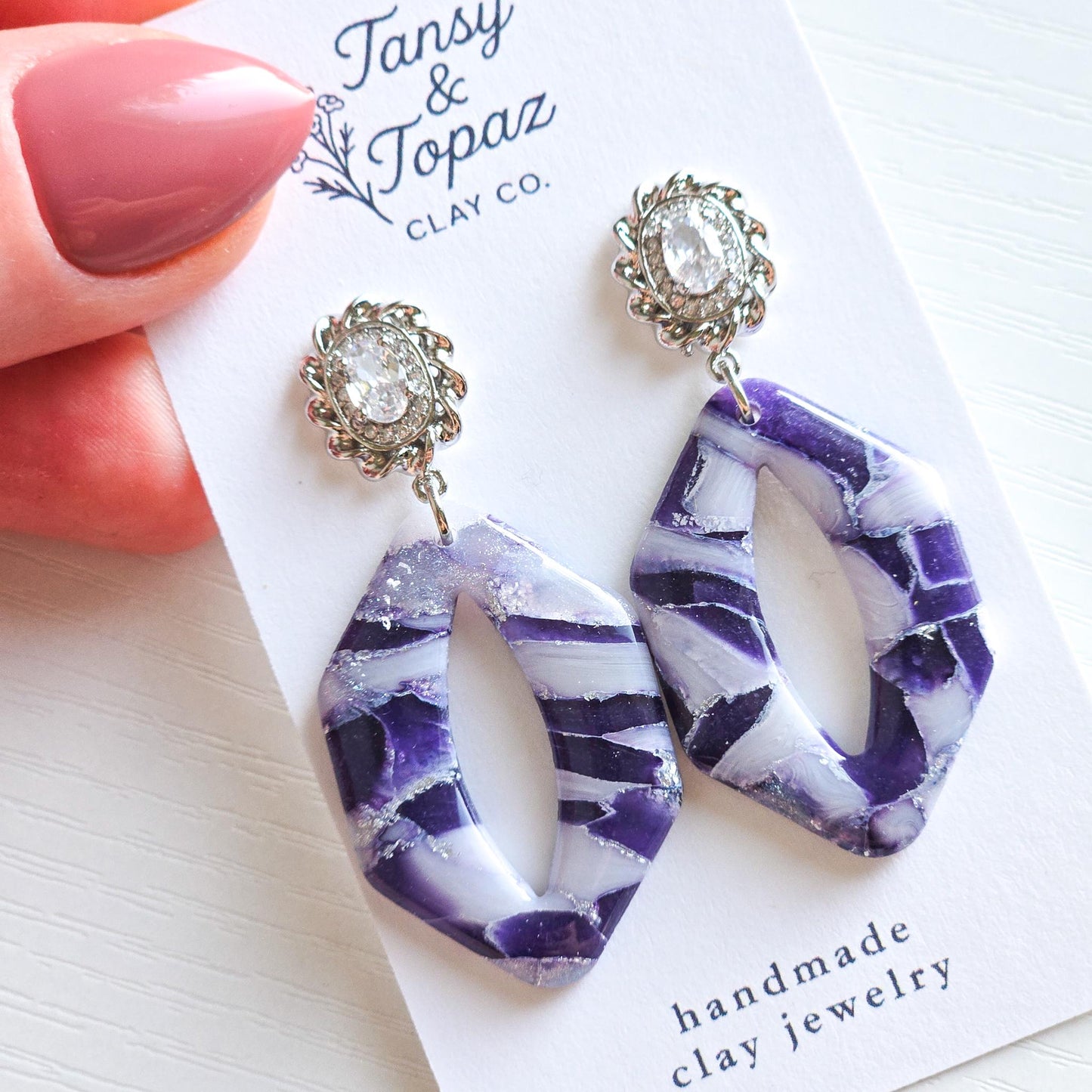 Purple Fall Jewelry, Polymer Clay Earrings: The Odette - Marbled Clay Dangle Earrings, Lavender, Stainless Steel Earrings, Gift for Her
