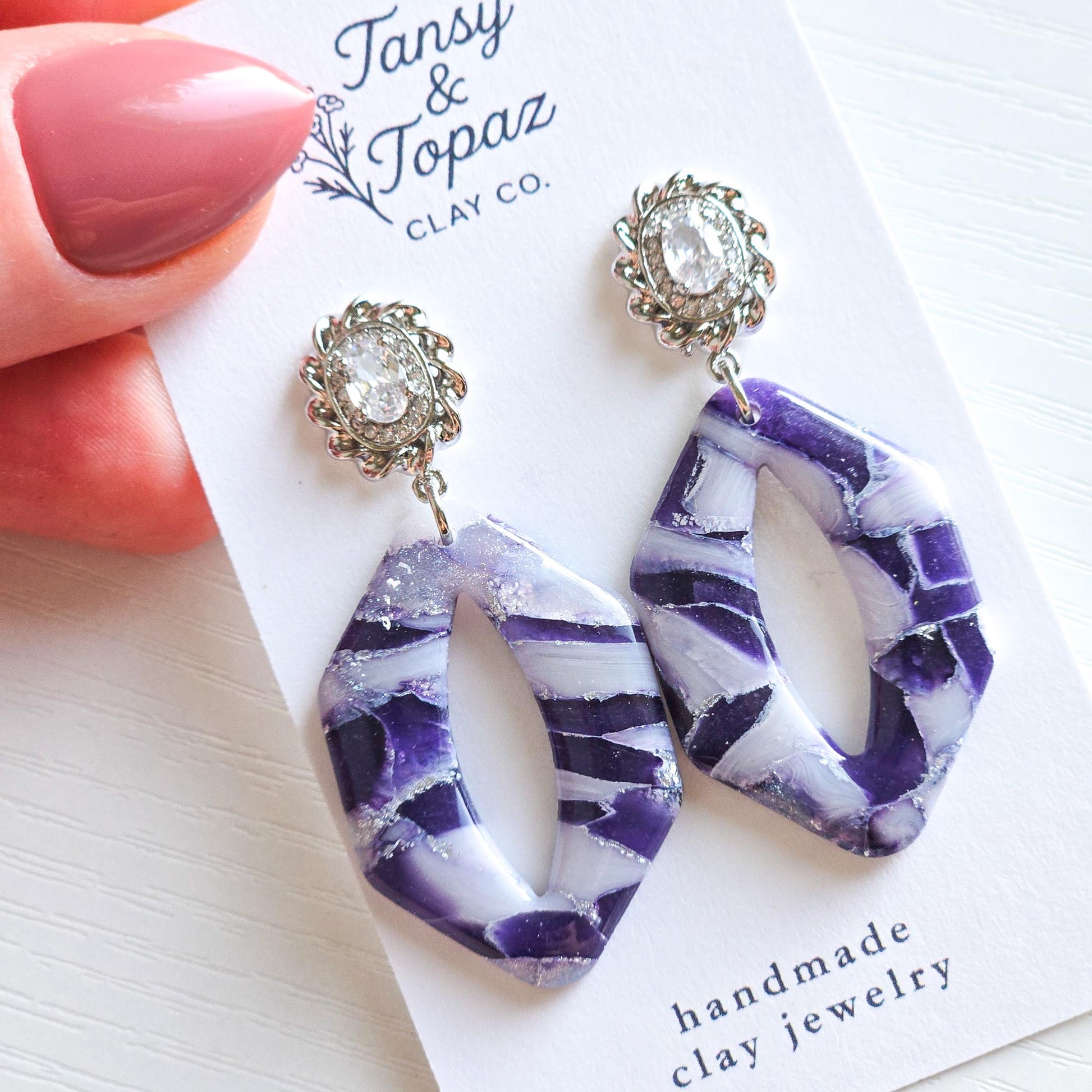 Purple Fall Jewelry, Polymer Clay Earrings: The Odette - Marbled Clay Dangle Earrings, Lavender, Stainless Steel Earrings, Gift for Her