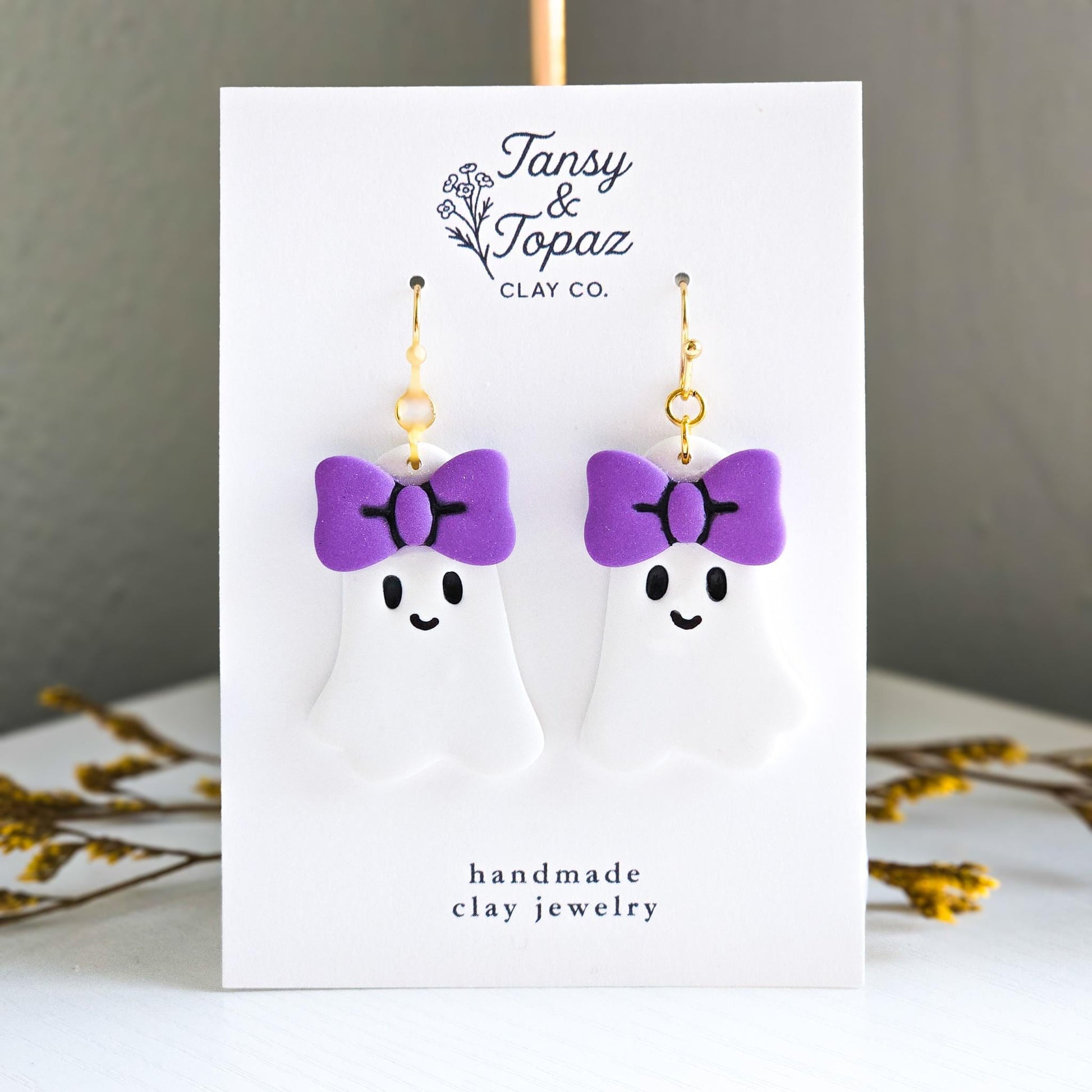 Halloween Earrings, Fall Jewelry: Girly Ghosts with Bows, Sparkly Ghost Earrings, Gold Statement Earrings, Pink Jewelry, Gift for Her