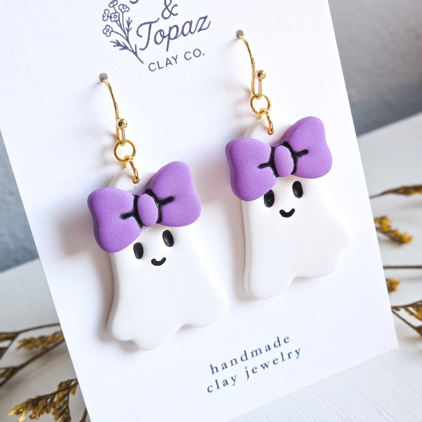 Halloween Earrings, Fall Jewelry: Girly Ghosts with Bows, Sparkly Ghost Earrings, Gold Statement Earrings, Pink Jewelry, Gift for Her