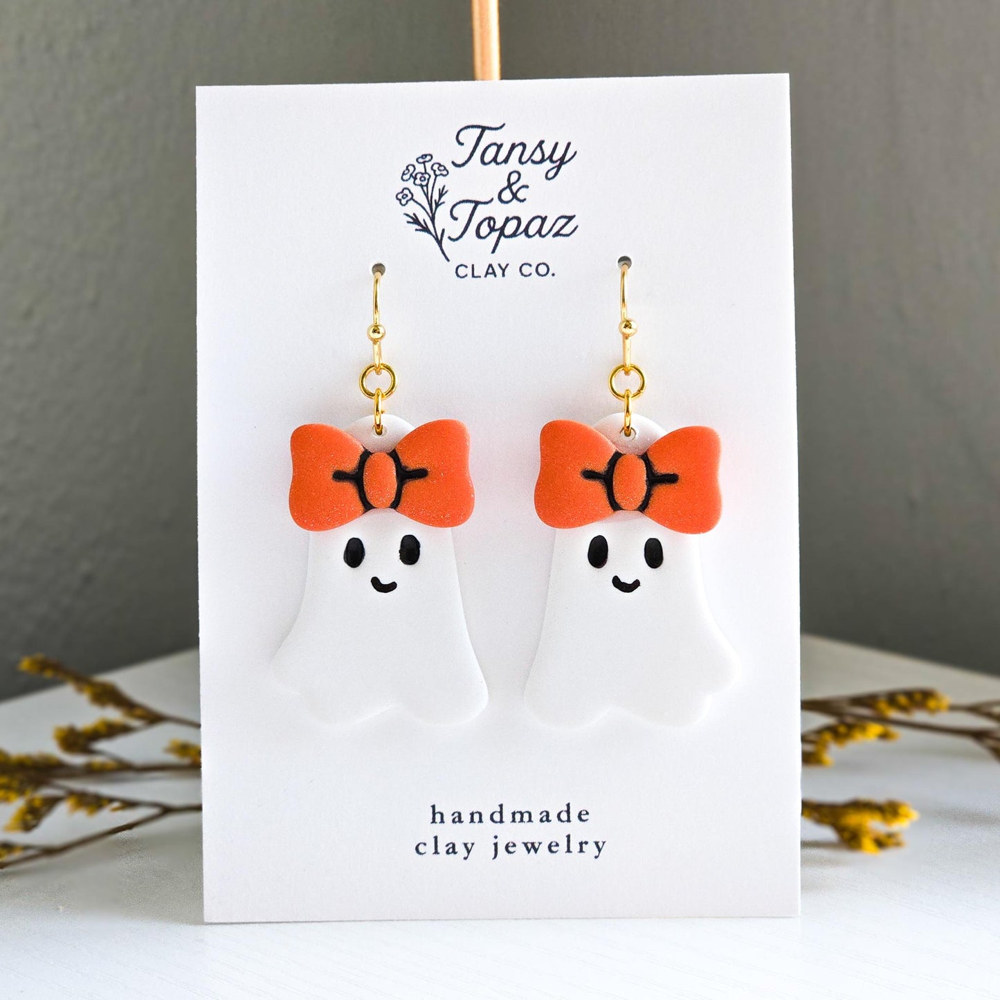 Halloween Earrings, Fall Jewelry: Girly Ghosts with Bows, Sparkly Ghost Earrings, Gold Statement Earrings, Pink Jewelry, Gift for Her