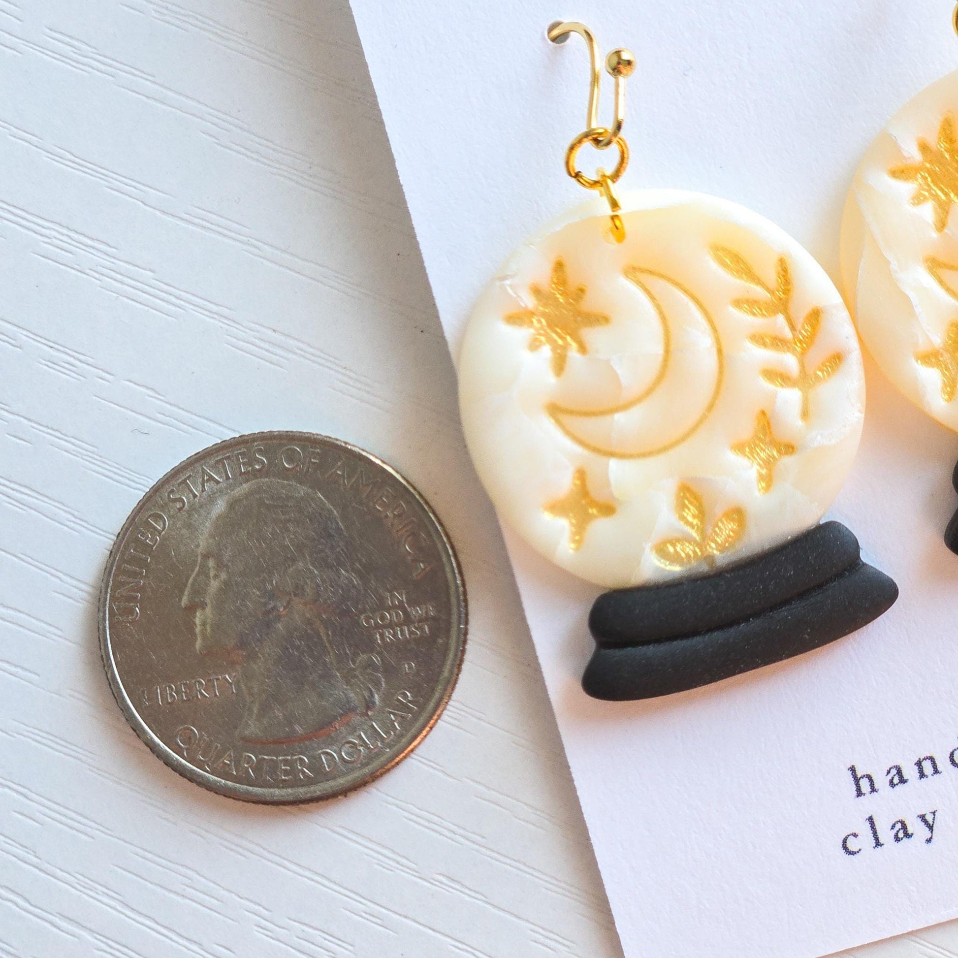 Halloween Earrings, Fall Jewelry, Crystal Ball Earrings, Moon Jewelry, Gold Statement Jewelry, Star Earrings, Polymer Clay Earrings Handmade