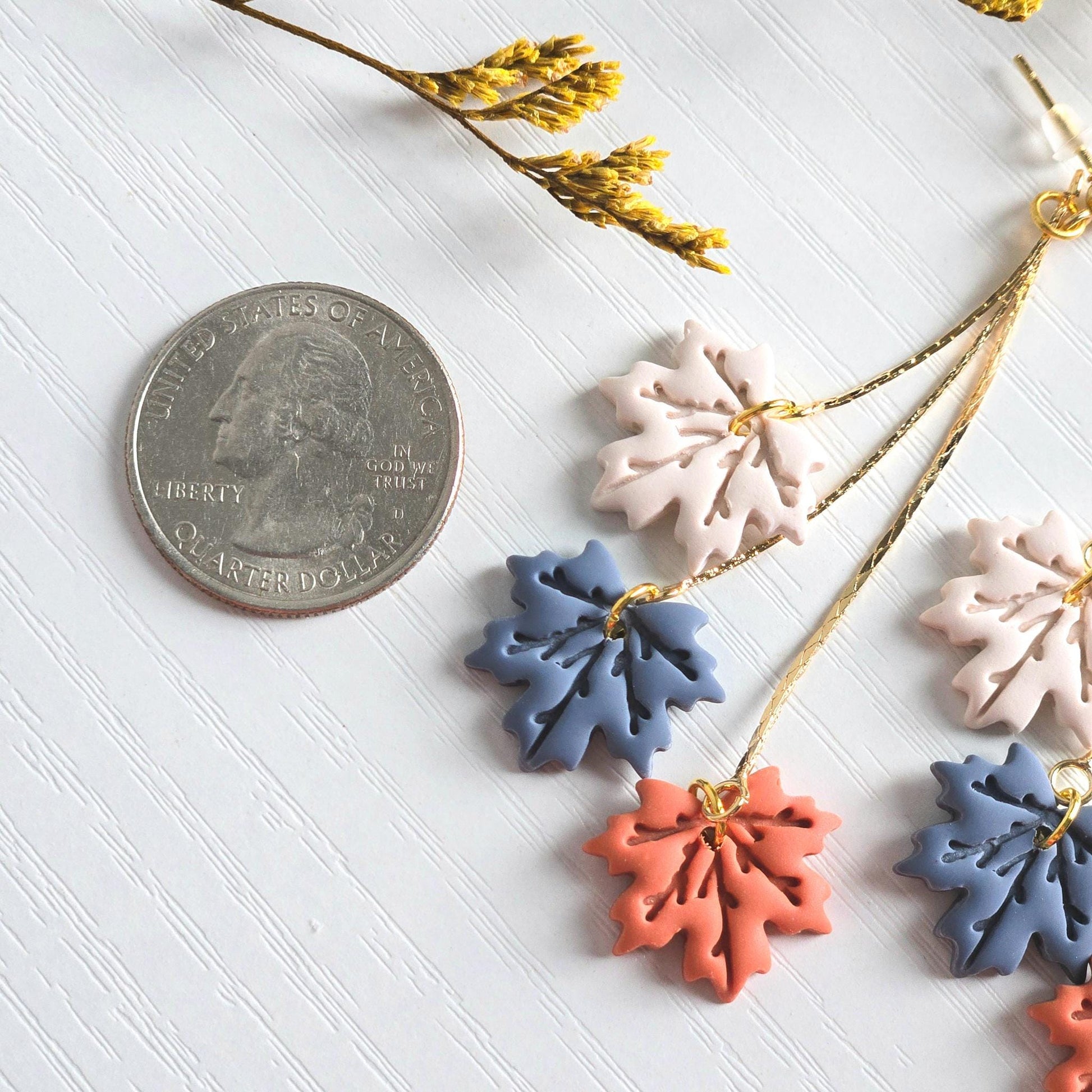 Fall Earrings, Fall Jewelry, Polymer Clay Leaf Dangle, Gold Statement Earrings, Fall Dangle Earrings, Colorful Maple Leaves, Gift for Her