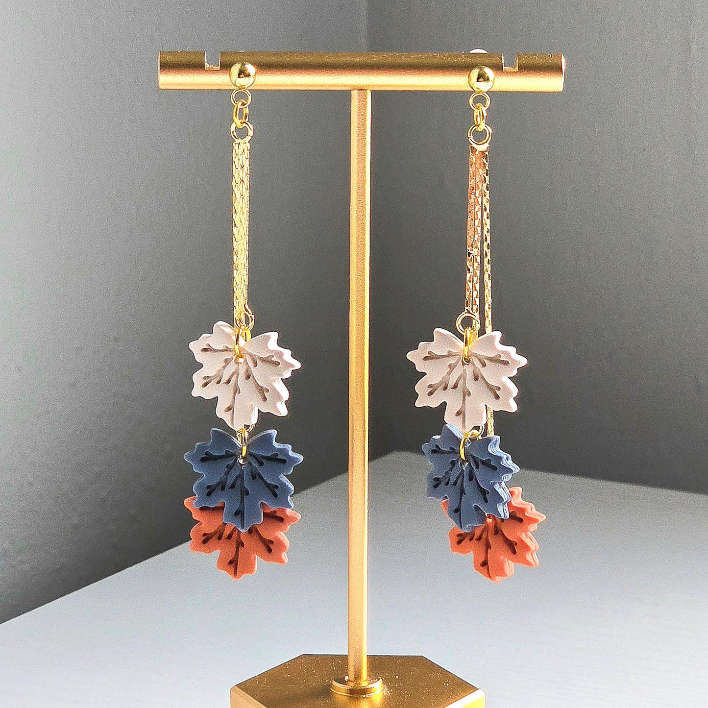 Fall Earrings, Fall Jewelry, Polymer Clay Leaf Dangle, Gold Statement Earrings, Fall Dangle Earrings, Colorful Maple Leaves, Gift for Her