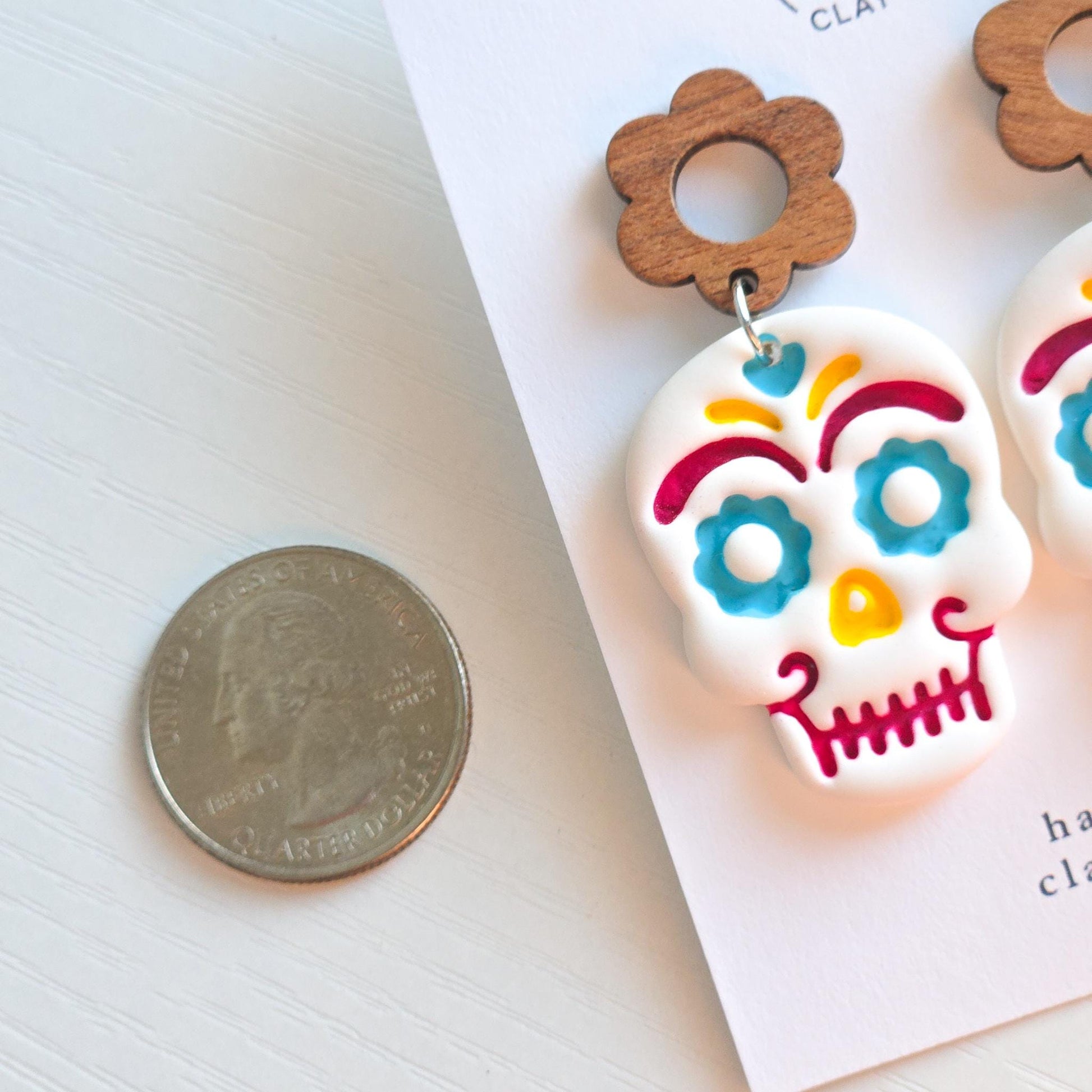 Halloween Earrings, Fall Dangle Polymer Clay Earrings: Sugar Skull Earrings, Sparkly Polymer Clay, Dia De Los Muertos Calavera, Gift for Her