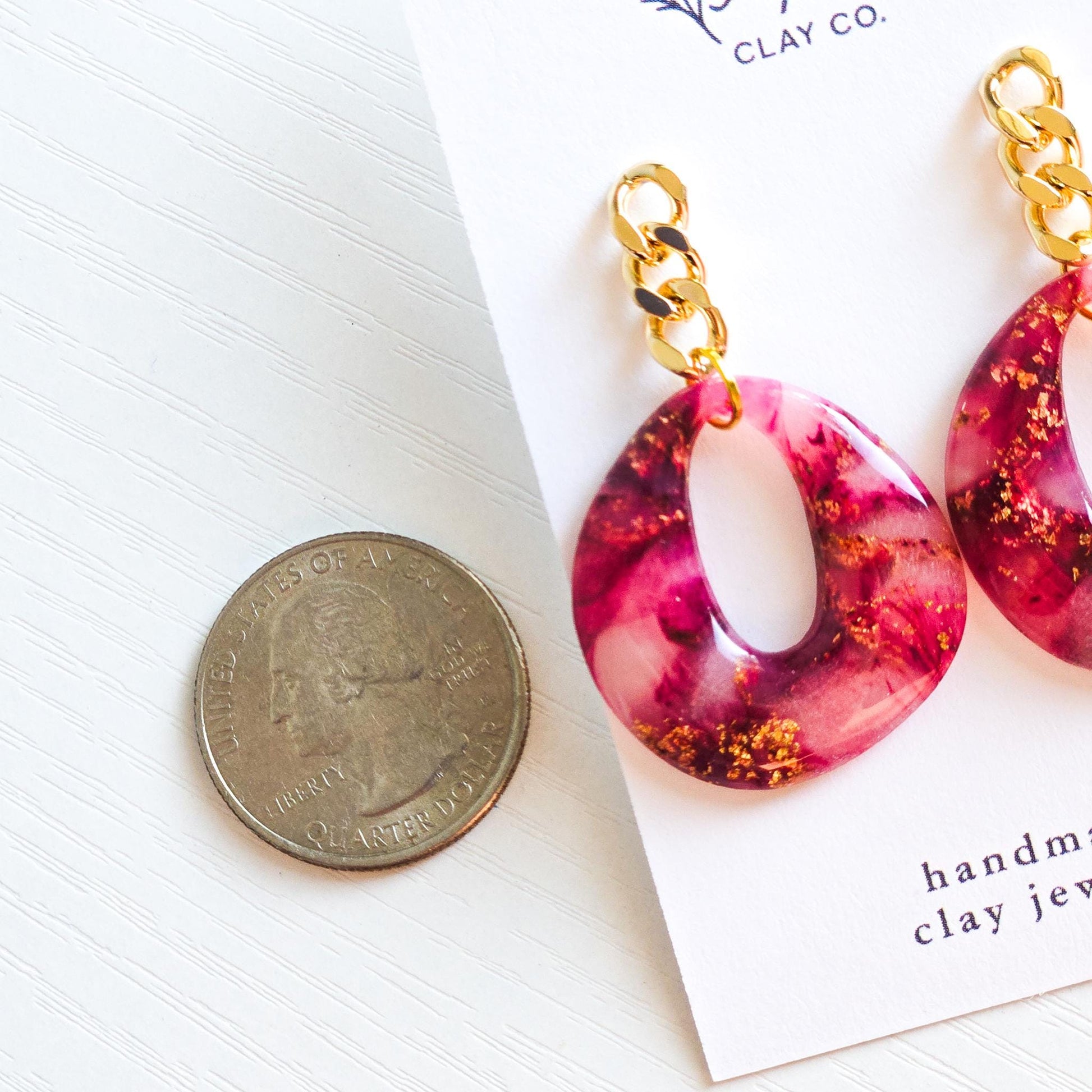 Fall Jewelry, Burgundy Dangle, Polymer Clay Earrings: The Rhonda - Marbled Clay Earrings, Gold Statement Jewelry, Gift for Her, Red Earrings