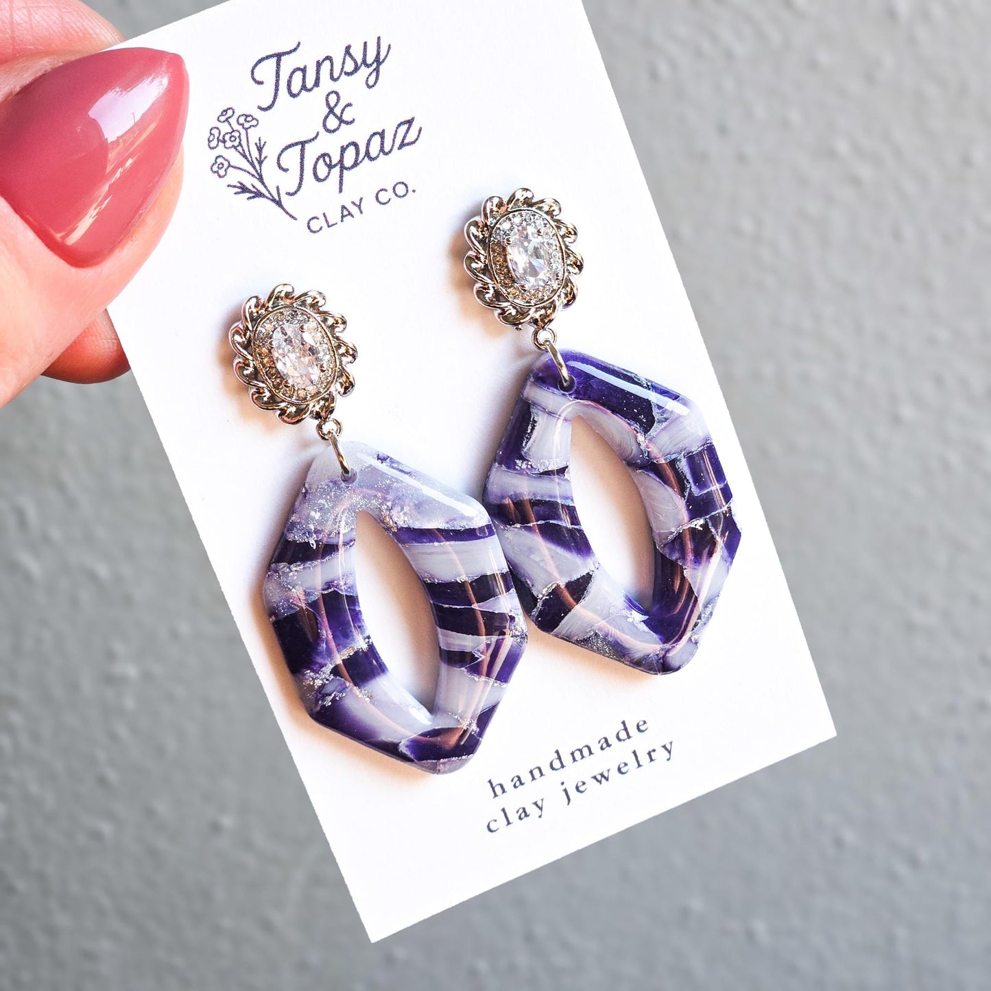 Purple Fall Jewelry, Polymer Clay Earrings: The Odette - Marbled Clay Dangle Earrings, Lavender, Stainless Steel Earrings, Gift for Her