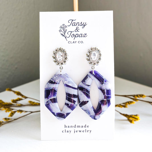 Purple Fall Jewelry, Polymer Clay Earrings: The Odette - Marbled Clay Dangle Earrings, Lavender, Stainless Steel Earrings, Gift for Her