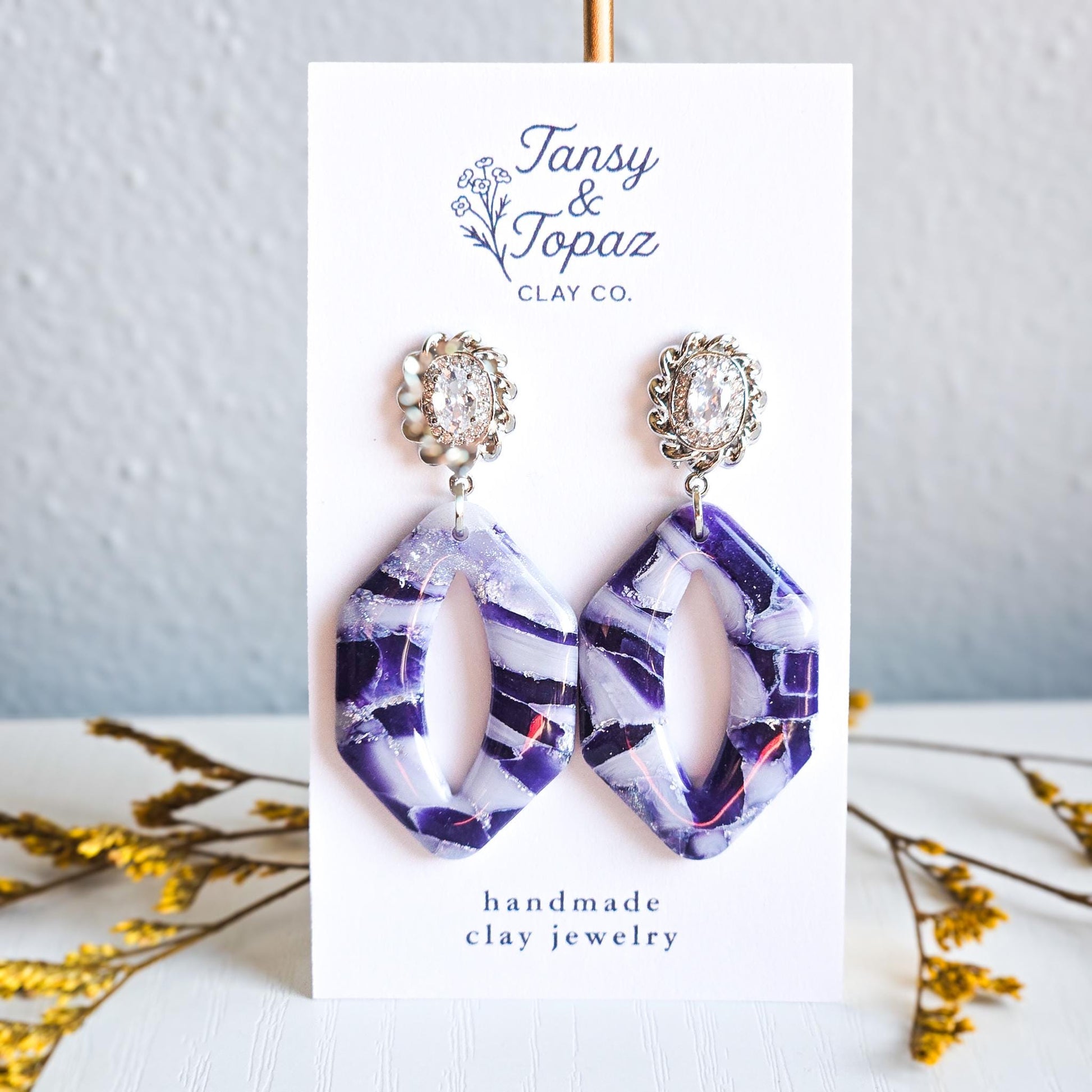 Purple Fall Jewelry, Polymer Clay Earrings: The Odette - Marbled Clay Dangle Earrings, Lavender, Stainless Steel Earrings, Gift for Her