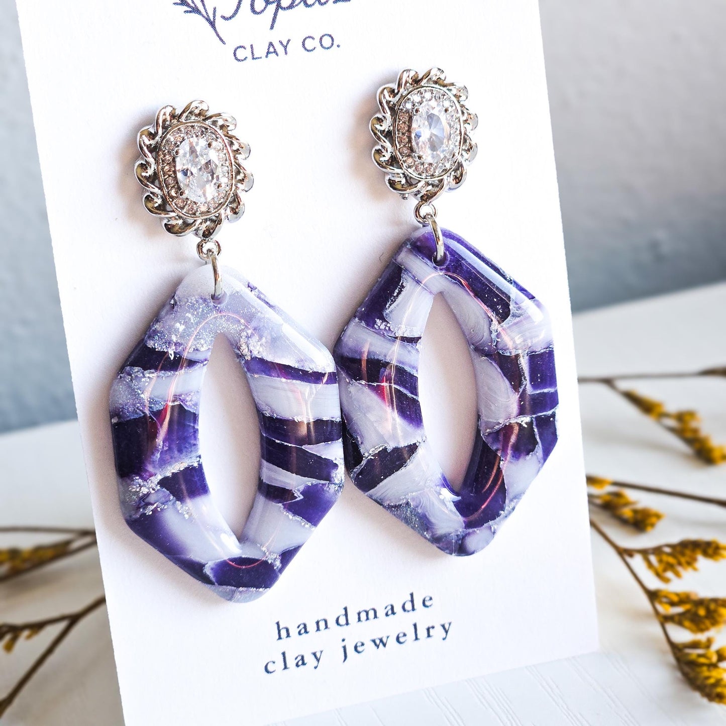 Purple Fall Jewelry, Polymer Clay Earrings: The Odette - Marbled Clay Dangle Earrings, Lavender, Stainless Steel Earrings, Gift for Her